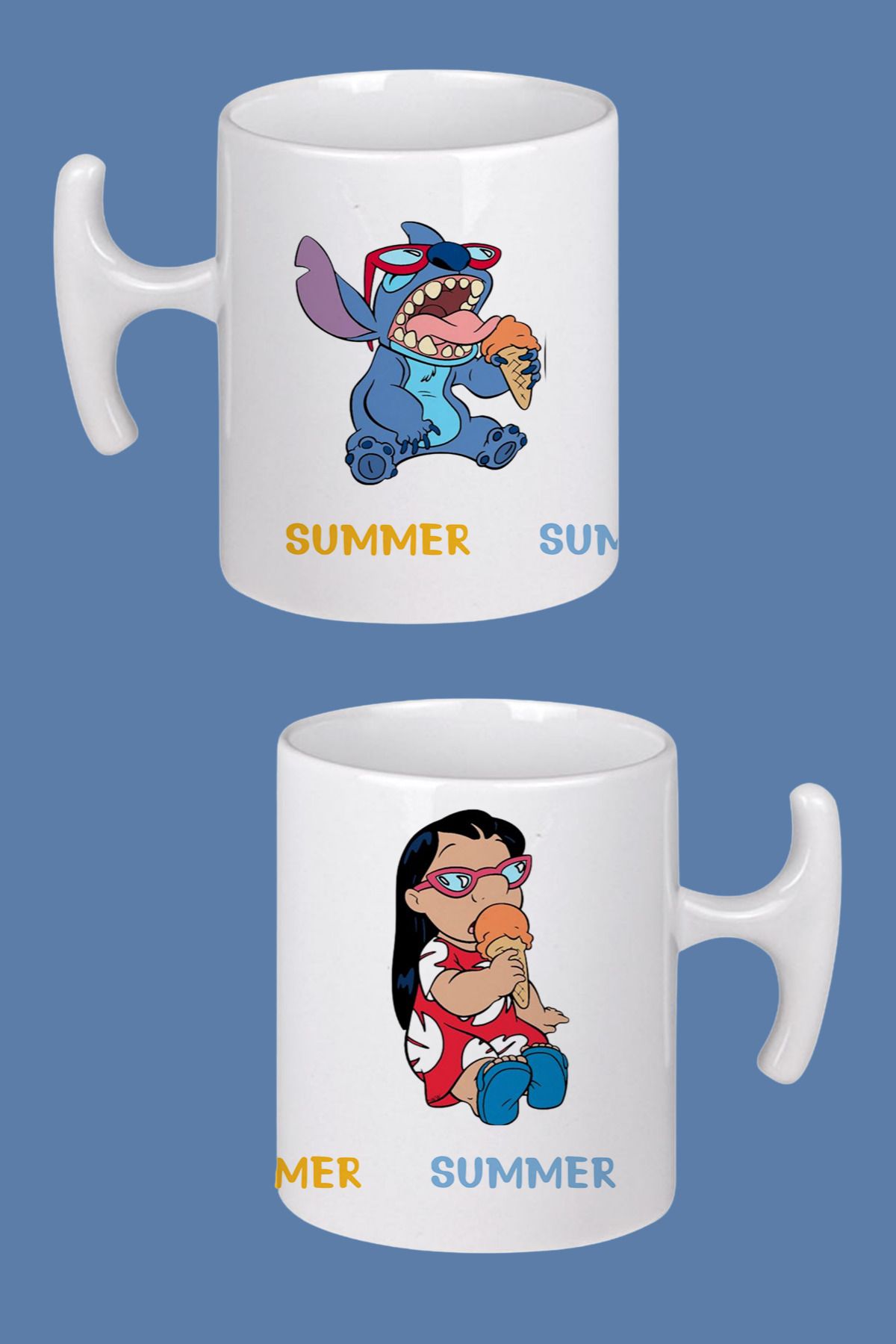 Witchy Co Lilo ve Stitch Summer Yazılı Hammer Kulplu Bardak