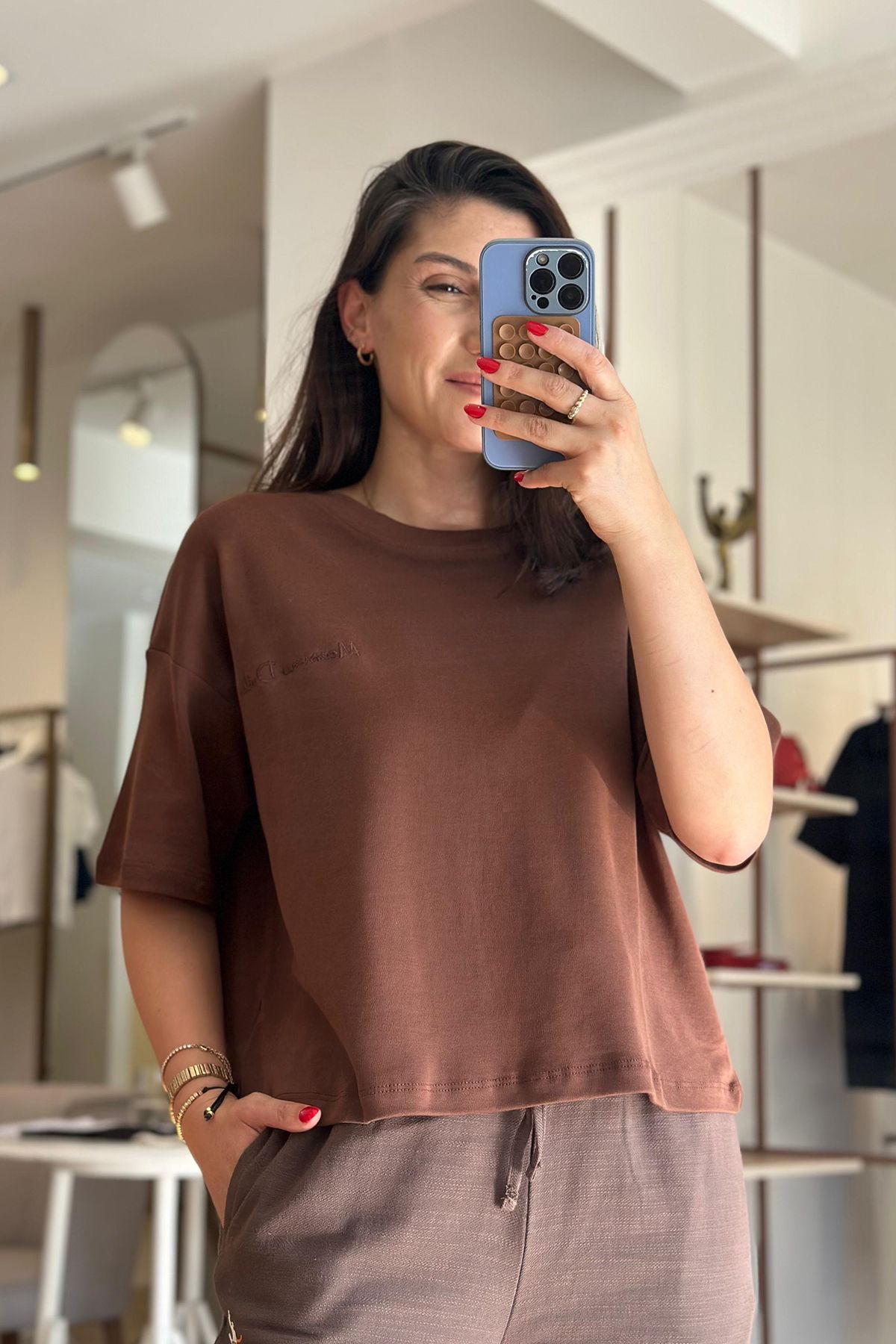 Unique Boutique Kahverengi %100 Pamuklu Basic