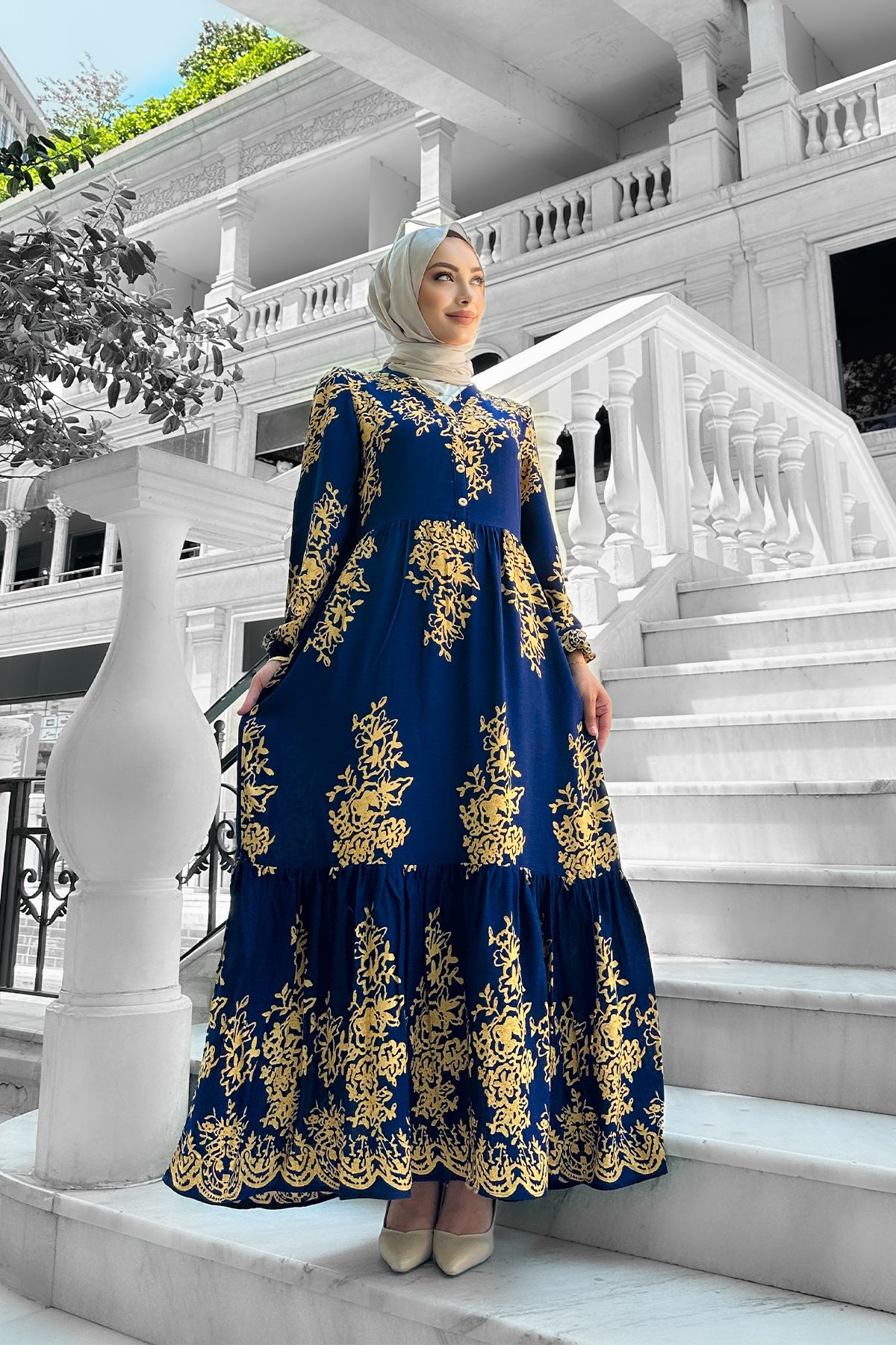 lizbutik Sultan Desenli Viskon Elbise