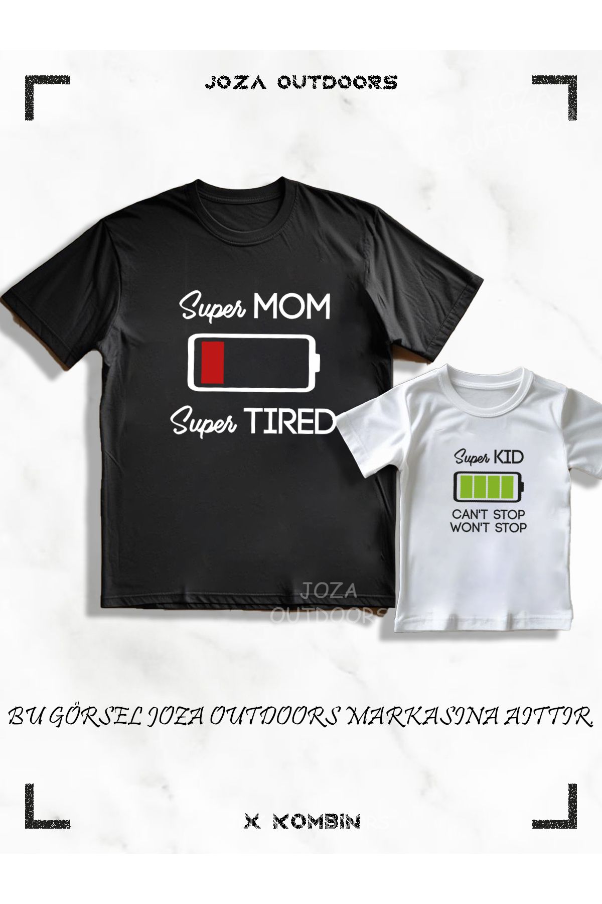 Jobia Outdoors Battery Batarya Baskılı Oversize Tshirt Anne & Baba & Çocuk Kız-Erkek Kombini ( TEK ÜRÜN FİYATIDIR )
