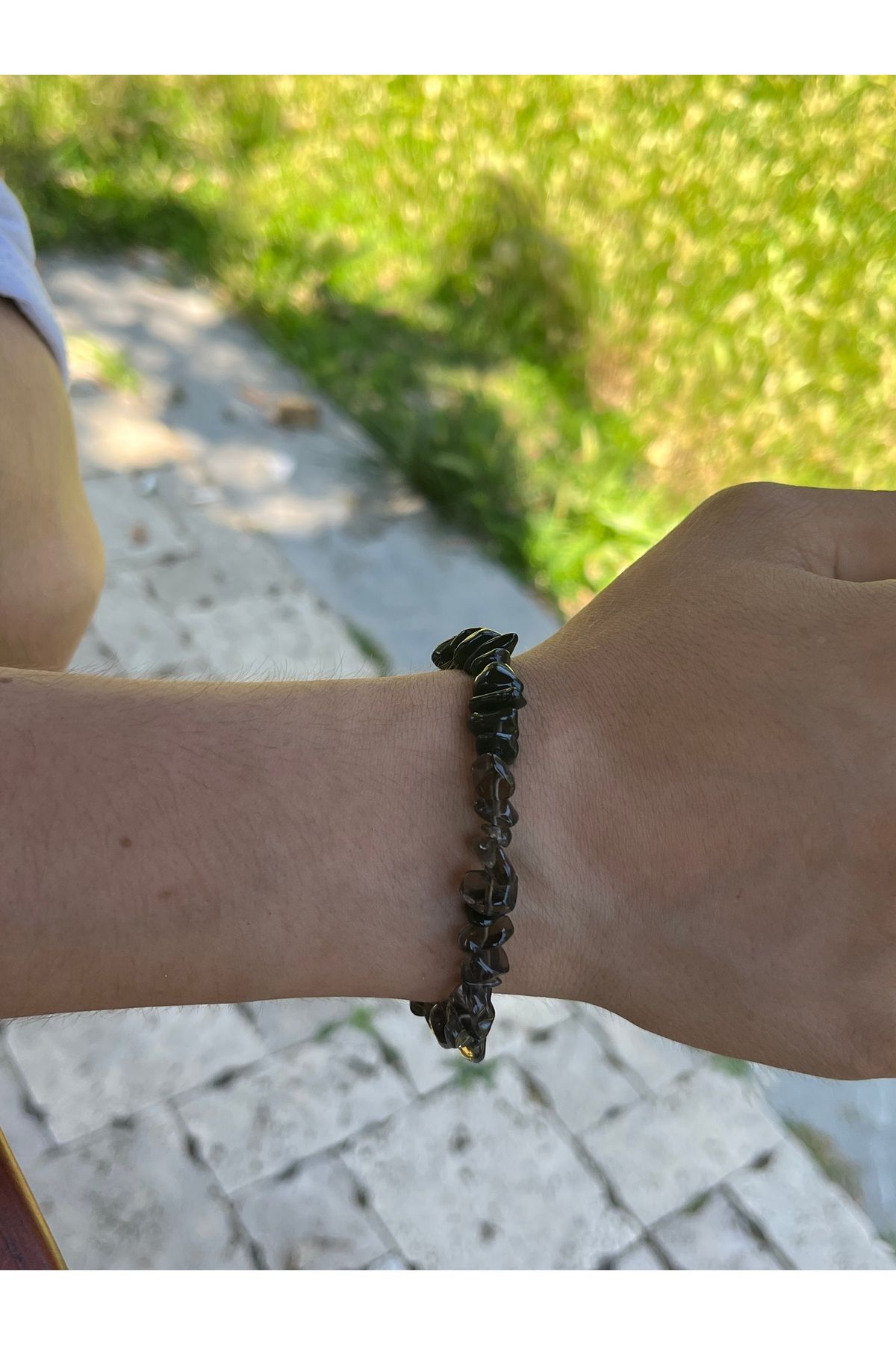 Pel Design Dumanlı kuvars taşı ayarlanabilir ip bileklik & halhal unisex