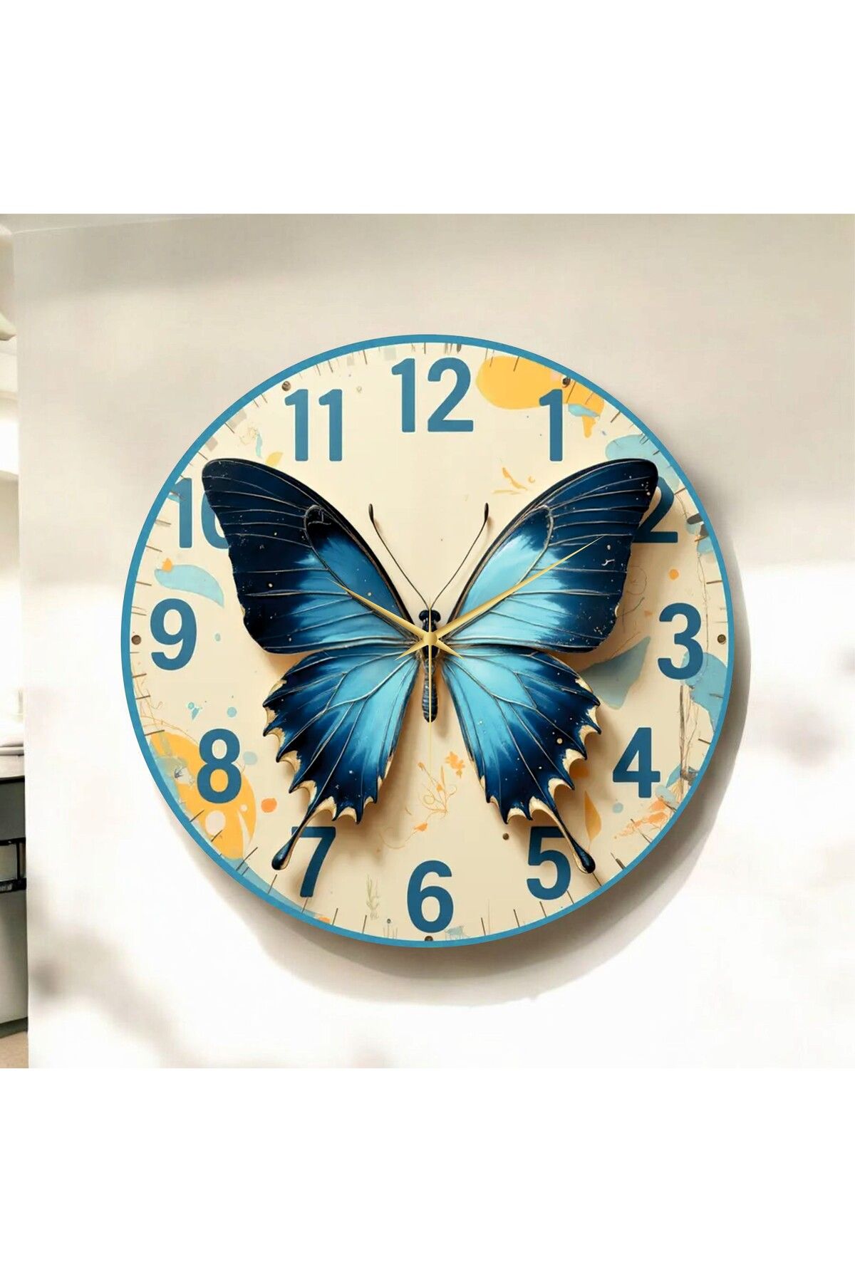 AA Shop Renkli Baskı Kelebek Desenli Desenli Sayılı Hediyelik Ahşap Sessiz Duvar Saati 50cm