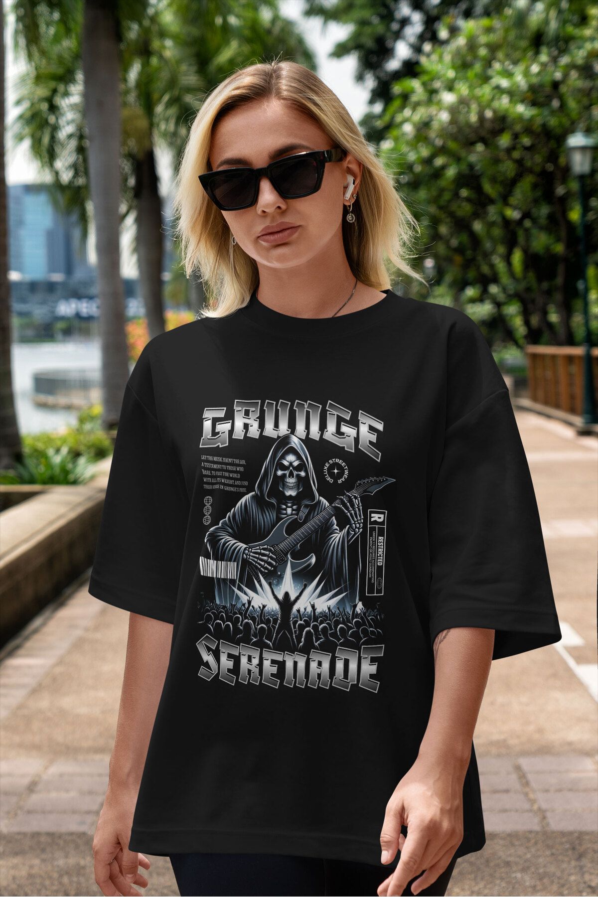 ELFAMİ Unisex Erkek/Kadın GRUNGE Renkli Özel Baskılı Oversize Pamuklu Bisiklet Yaka T-Shirt Tişört