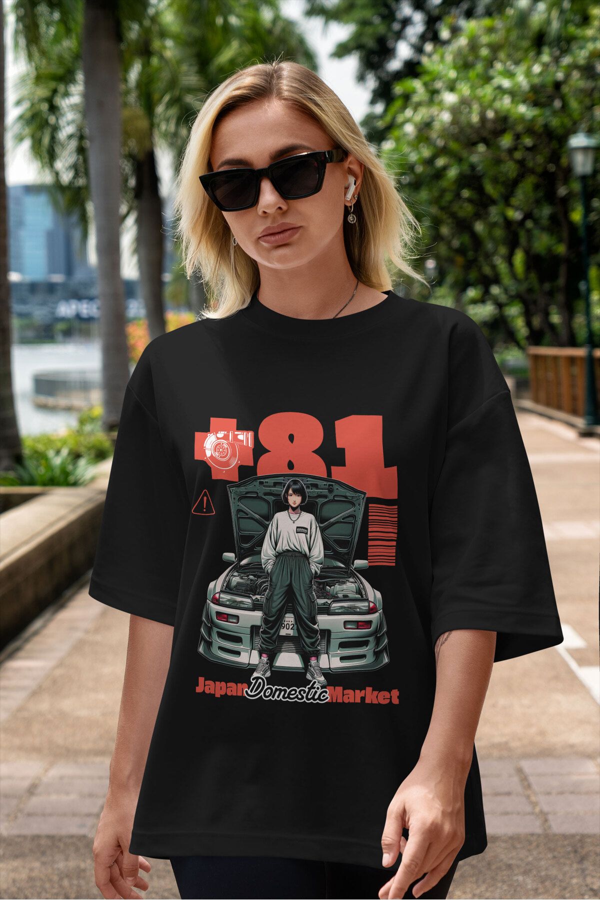 ELFAMİ Unisex Erkek/Kadın JAPAN 81 Renkli Özel Baskılı Oversize Pamuklu Bisiklet Yaka T-Shirt Tişört