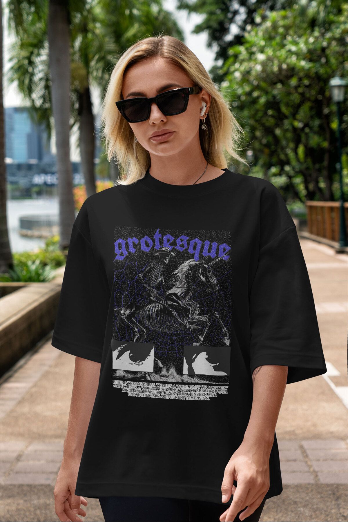 ELFAMİ Unisex Erkek/Kadın GROTESQUE Renkli Özel Baskılı Oversize Pamuklu Bisiklet Yaka T-Shirt Tişört