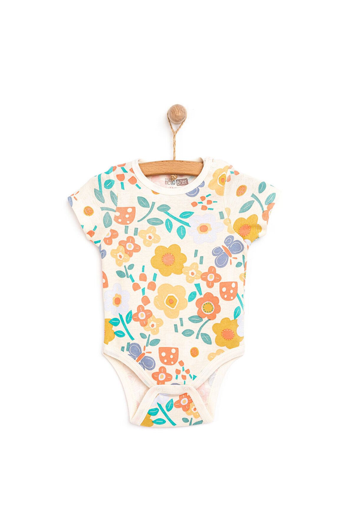 ebebek Hello Baby HelloBaby Kız Bebek Body Çıtçıtlı Yaka Kısa Kol Ekru