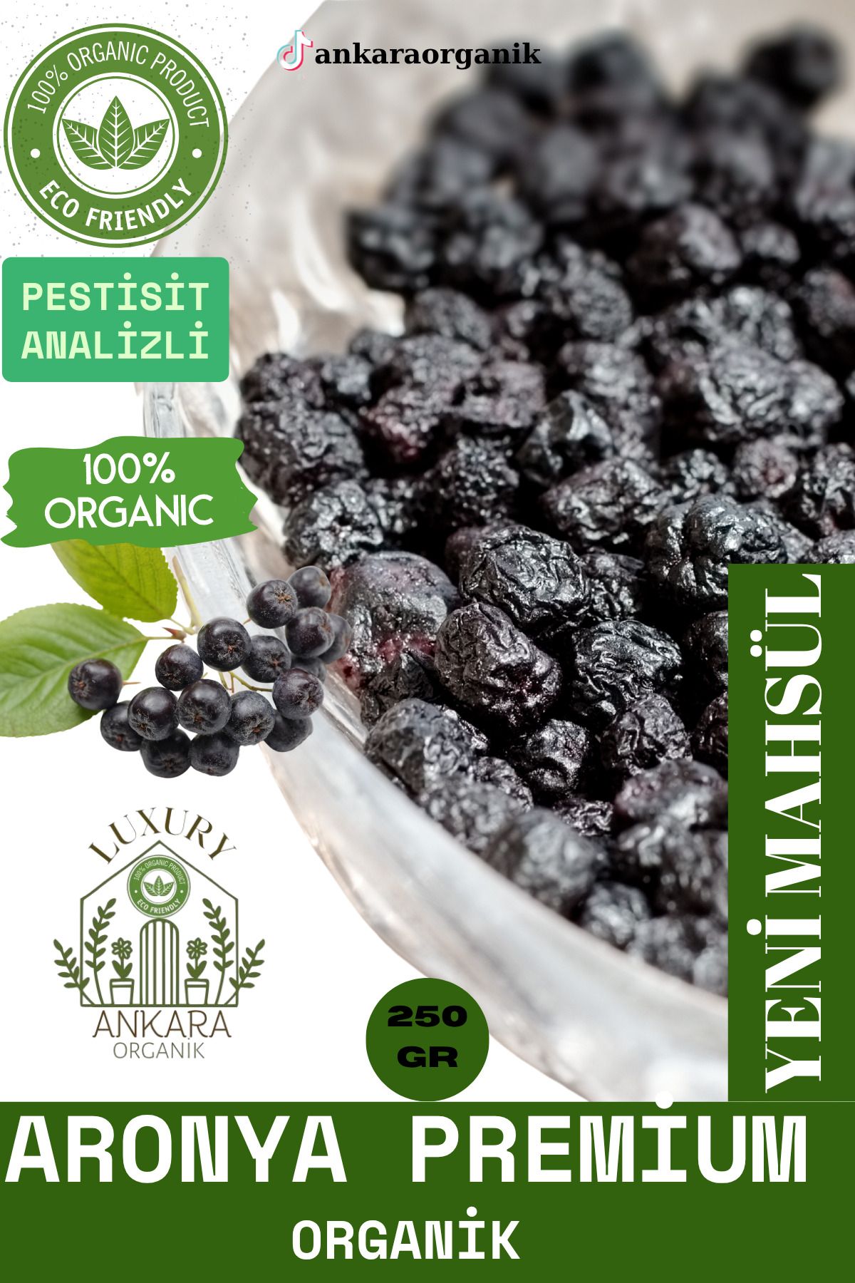 Ankara Organik Aronya Kuru Premium Elenmiş Organik 250GR