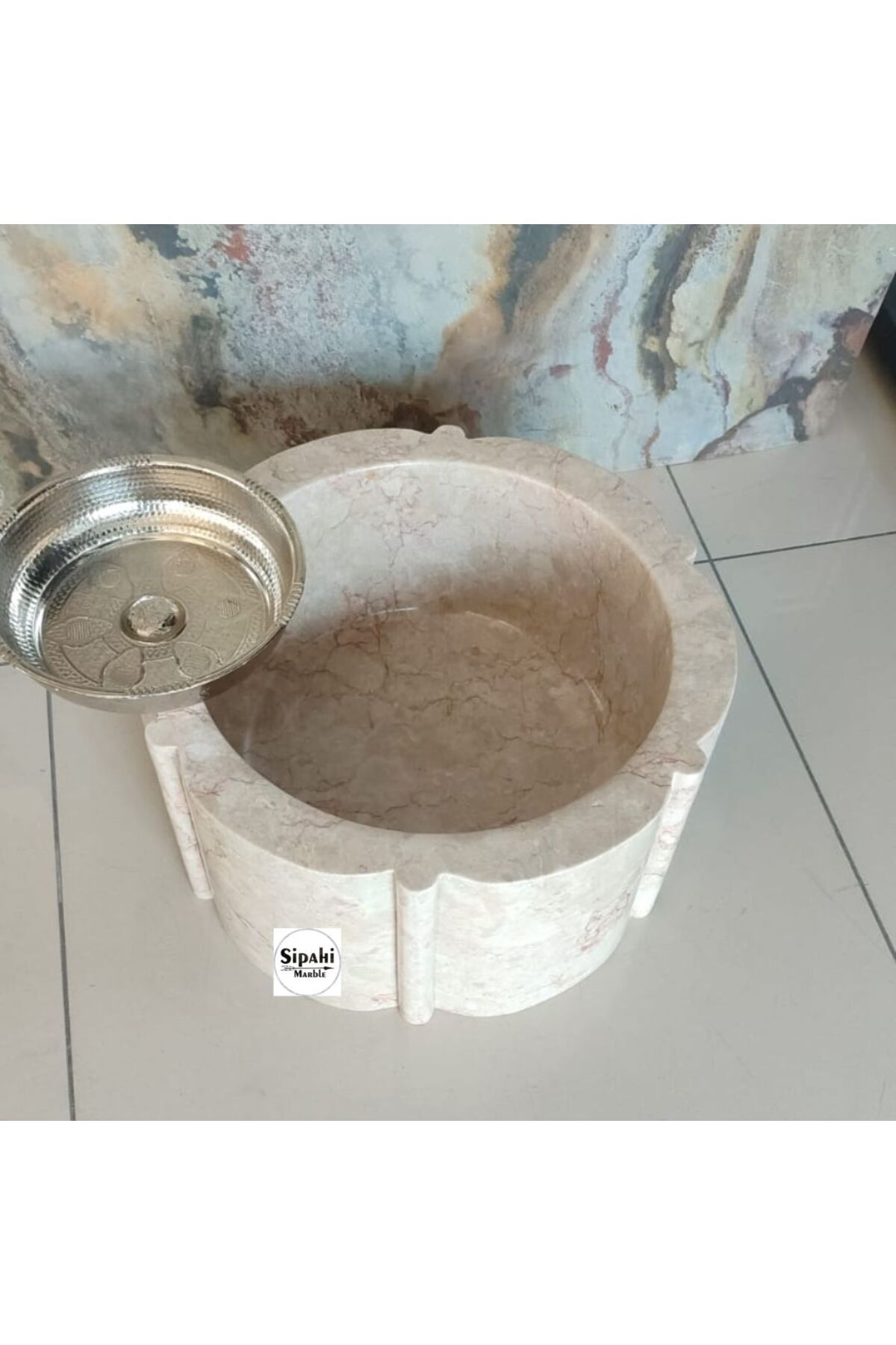 SİPAHİMARBLE Rozalya Bej Mermer Papatya Model Kurna