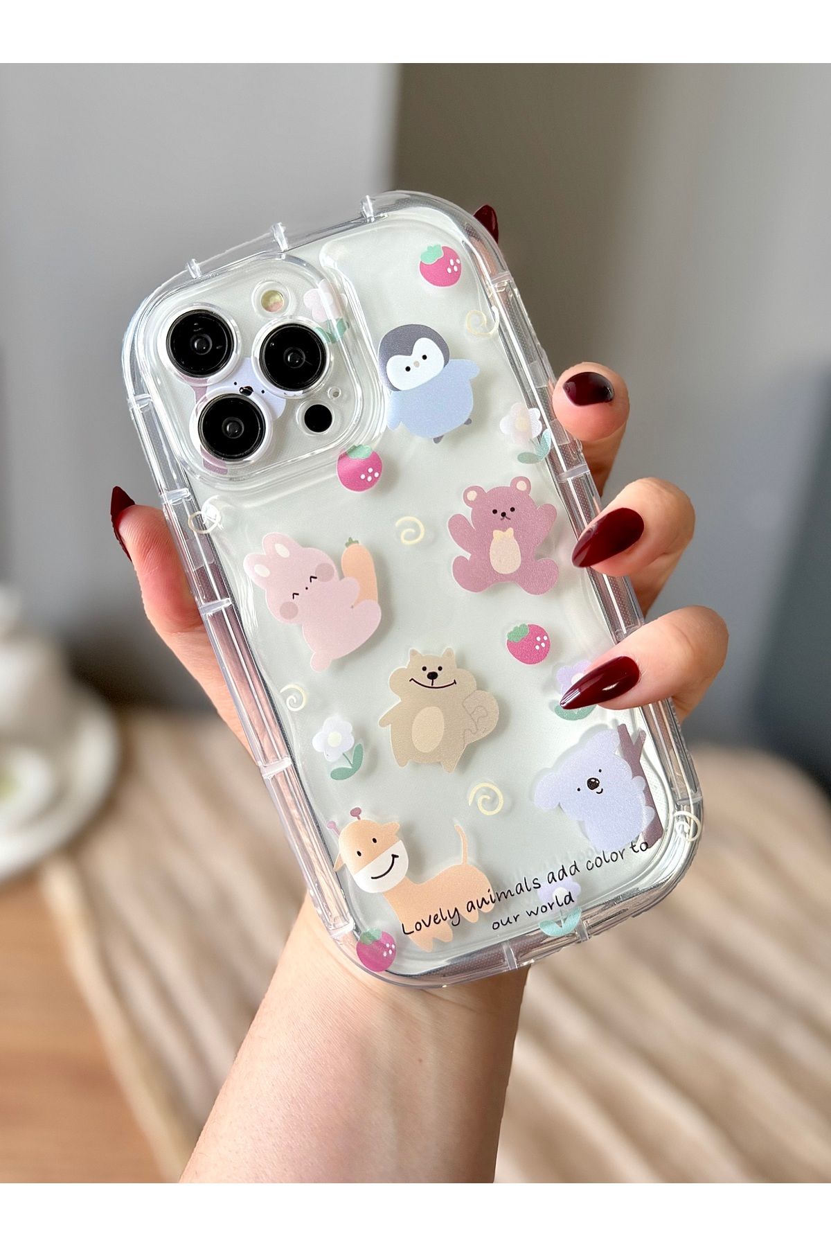 MirazTasarim IPHONE 13 PRO MAX SEVİMLİ DESENLİ KALIN ŞEFFAF KILIF