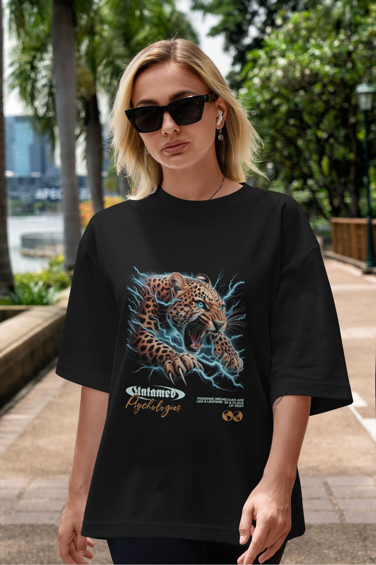 ELFAMİ Unisex Erkek/Kadın PANTHER Renkli Özel Baskılı Oversize Pamuklu Bisiklet Yaka T-Shirt Tişört