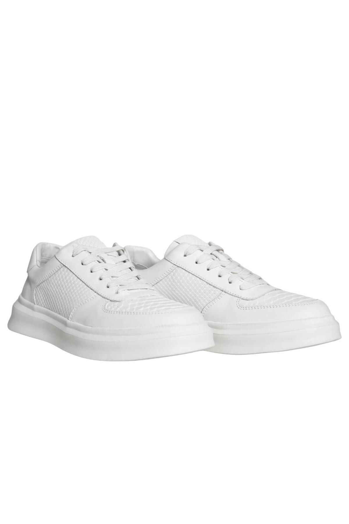 Platin Beyaz Deri Erkek Sneaker