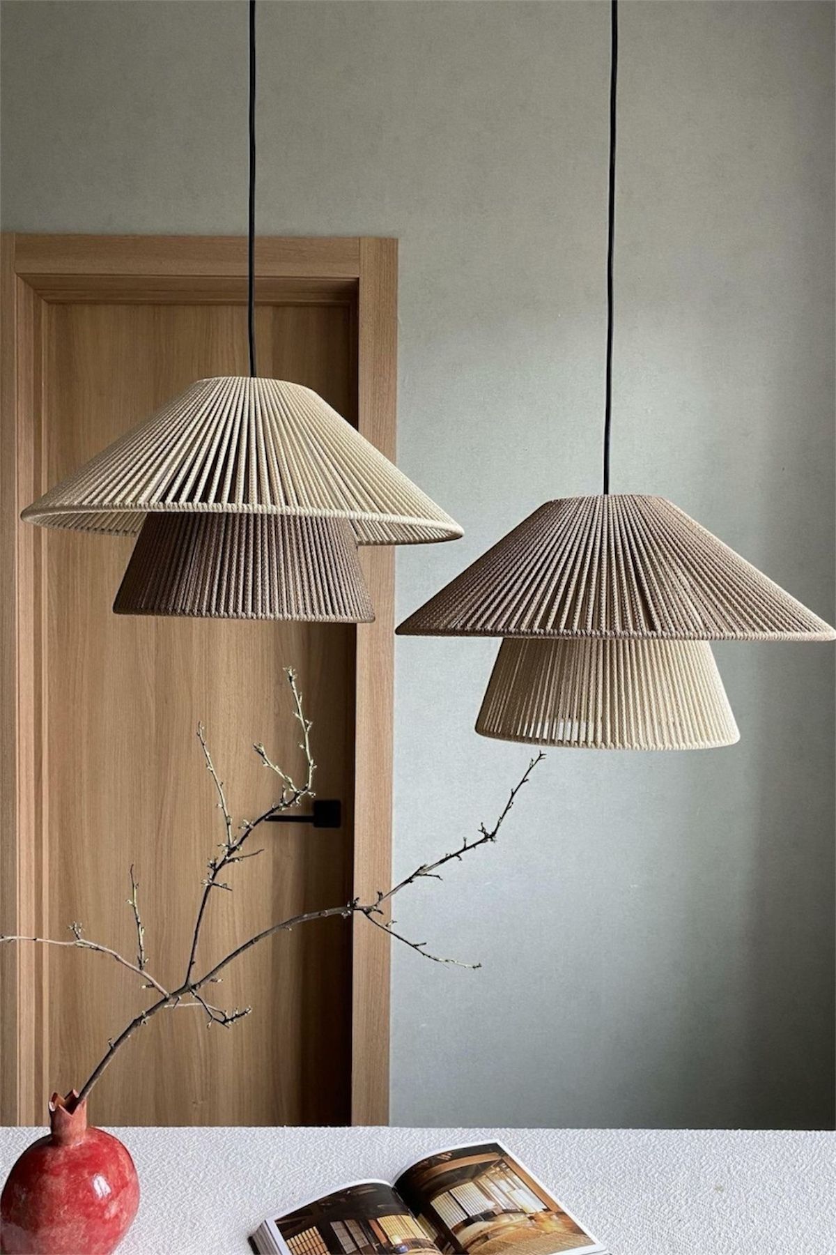AFRALYAHOME Makrome Avize / Bohem Avize / Rustik Tarz Konik Avize / Rattan Avize/ Salon avize Yatak Odası 40cm