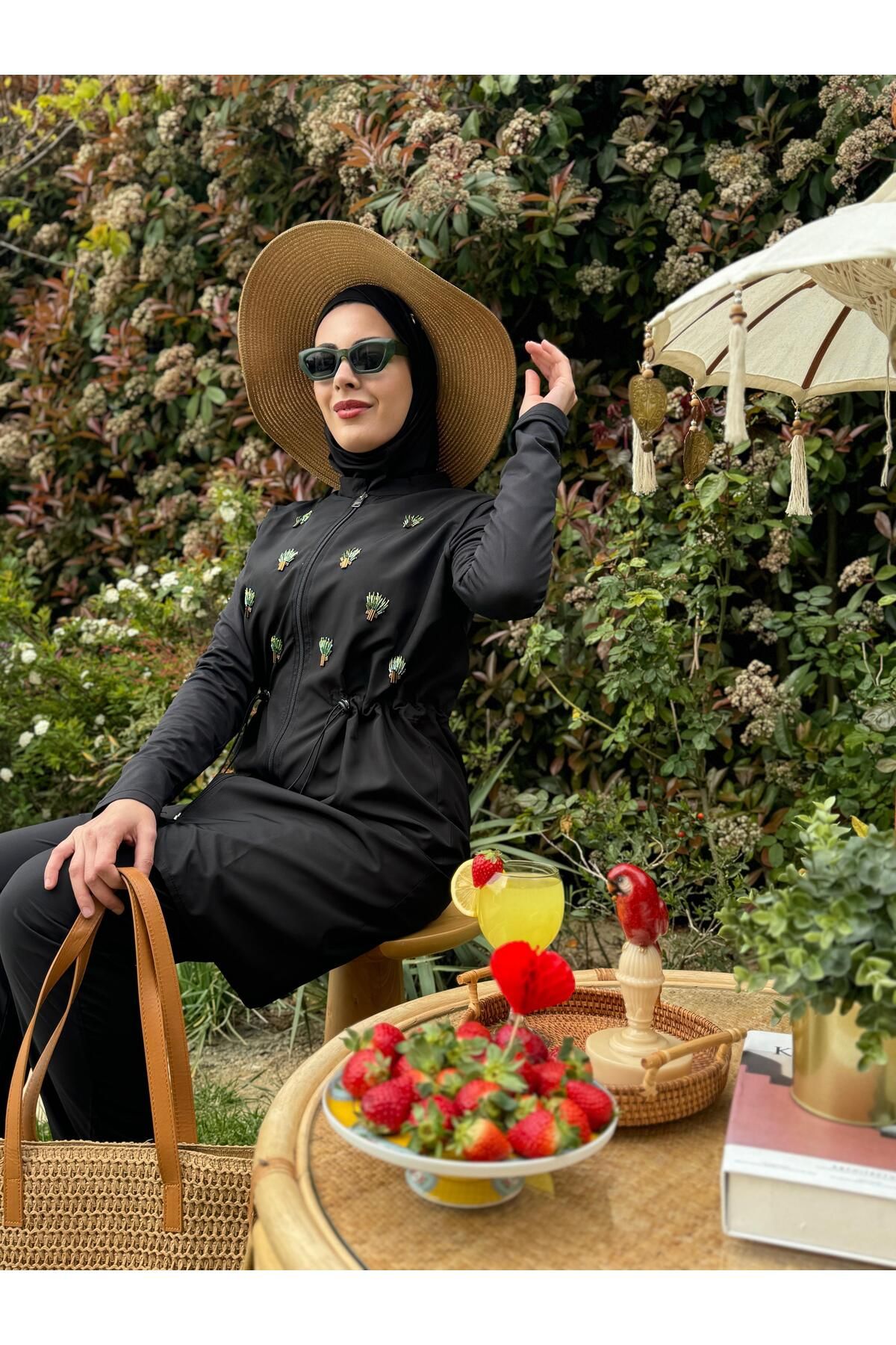 Moodbasic MOODBASİC SWİMWEAR PALMİYE İŞLEMELİ TESETTÜR MAYO
