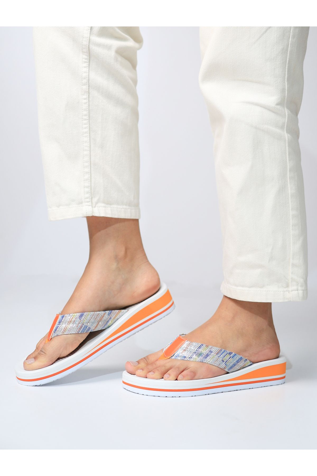 HANOX Rocco Baskılı Eva Taban Dolgu Topuk Kadın Parmak Arası Plaj Terlik Flip Flops (4.0) Cm