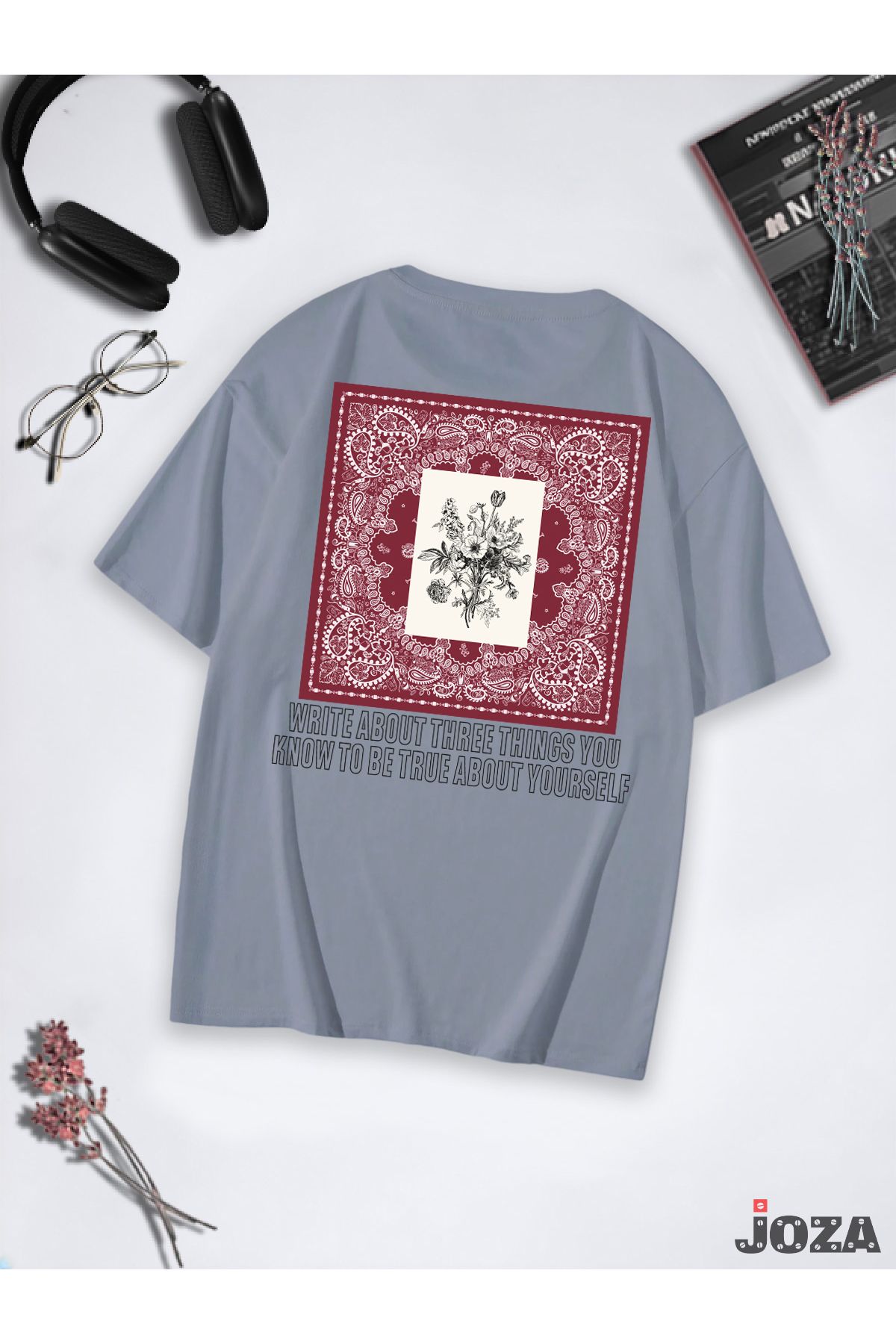 Jobia Outdoors Kadın Erkek Unisex Halı Deseni Tasarım SIRT Baskılı Oversize Bol Kesim Tekli Renkli T-shirt