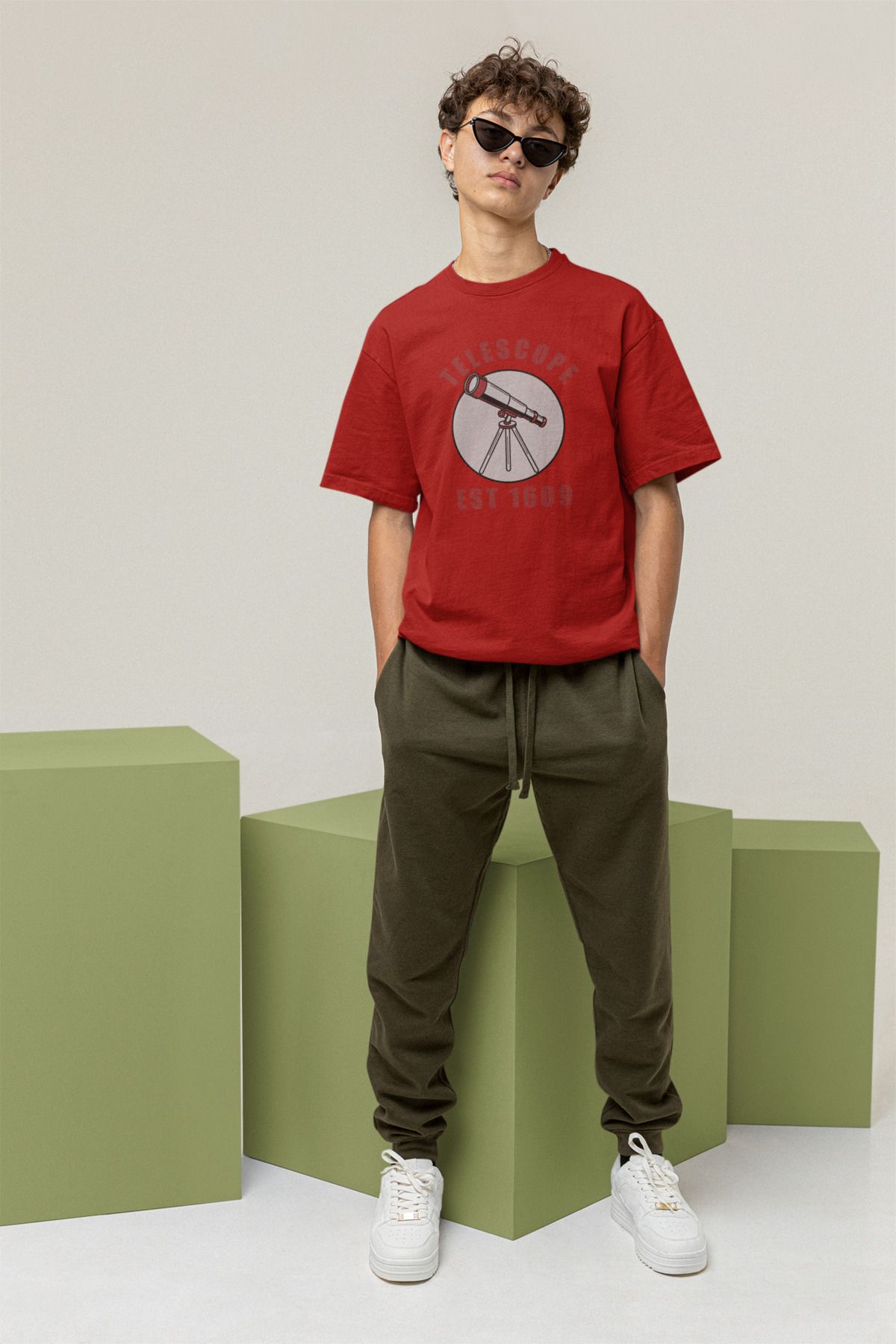 Uniquetex NUBENSE / TELAR-10 - Oversize Unisex Teleskop Baskılı Bordo Bisiklet Yaka T-shirt (Bilim Tişört)