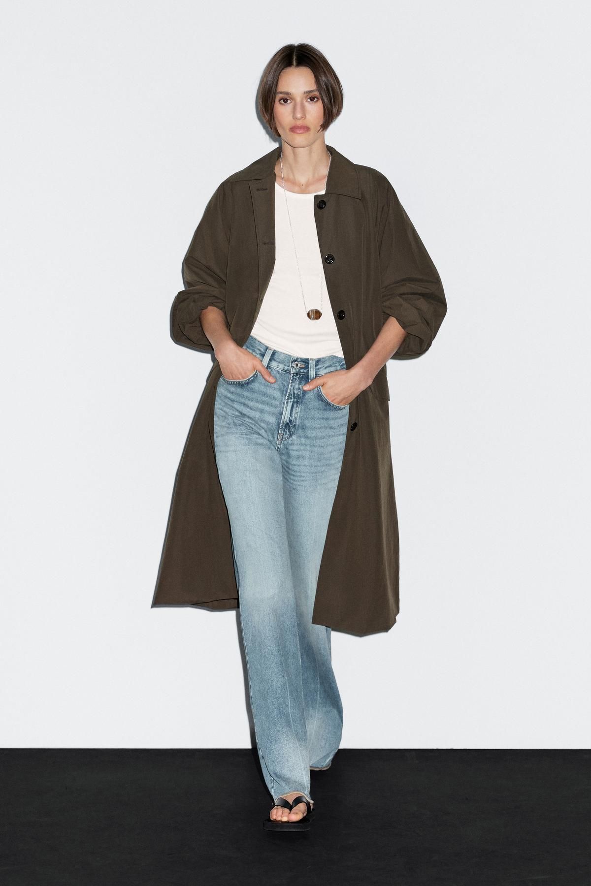 Massimo Dutti Düğme detaylı teknik kumaş trençkot