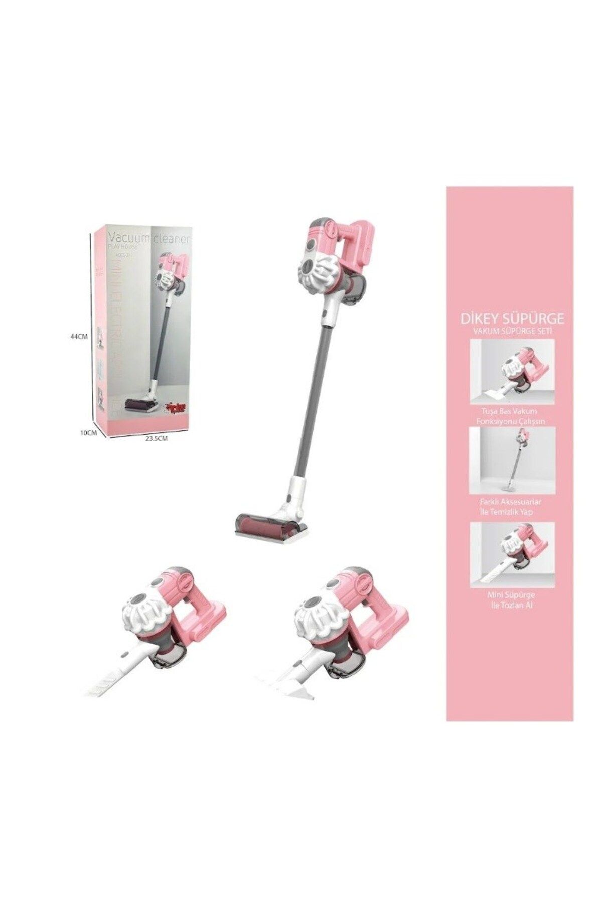 Begin Power Pilli Sesli Vakumlu Dikey Elektrik Süpürgesi Çekme Özellikli Eğitici Oyuncak Pembe