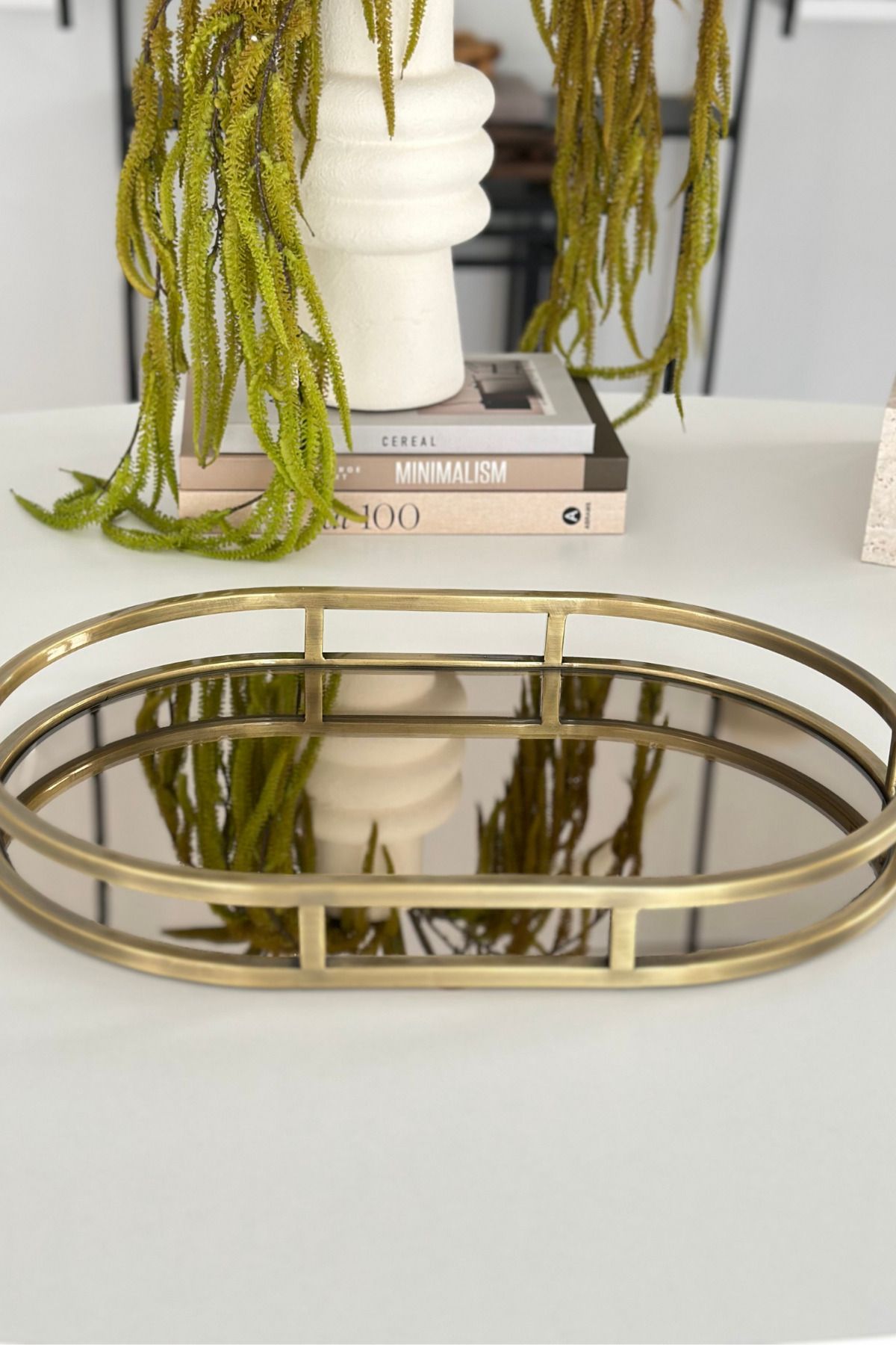 Shura Homeware Metal Eskitme Oval Tepsi Aynalı Dekoratif Tepsi Sunum Tepsisi