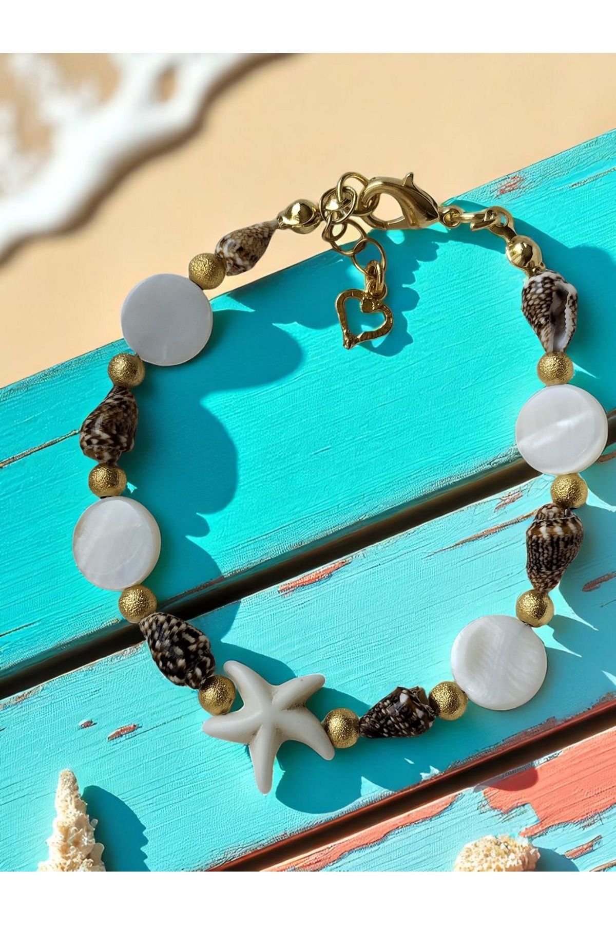 Amabel Jewelerys Deniz Yıldızı, Midye Kabuğu, Boncuk Detaylı Yaz Tatili Kadın Bileklik