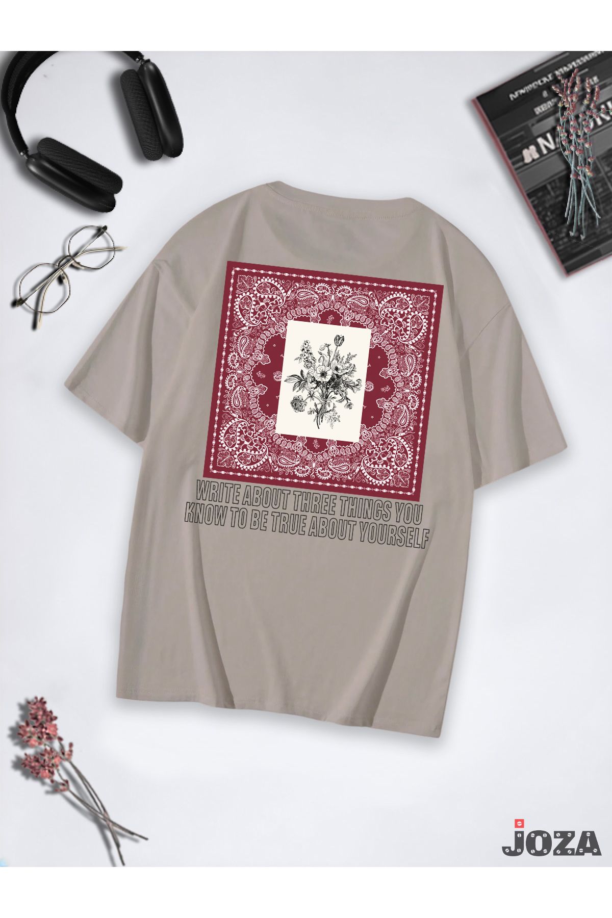 Jobia Outdoors Kadın Erkek Unisex Halı Deseni Tasarım SIRT Baskılı Oversize Bol Kesim Tekli Renkli T-shirt