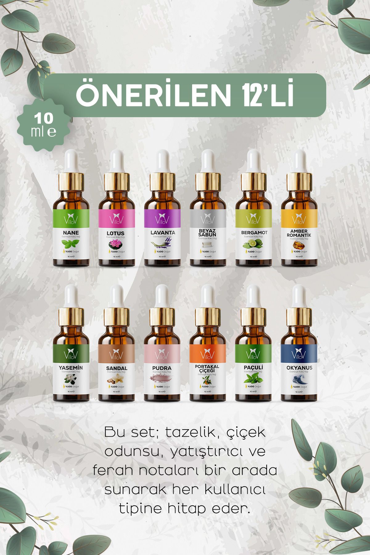 Villov Favori 12'li Set Esansiyel Uçucu Yağı Buhurdanlık Yağı Aromatereapi Difüzör Yağı Ekonomik Seti