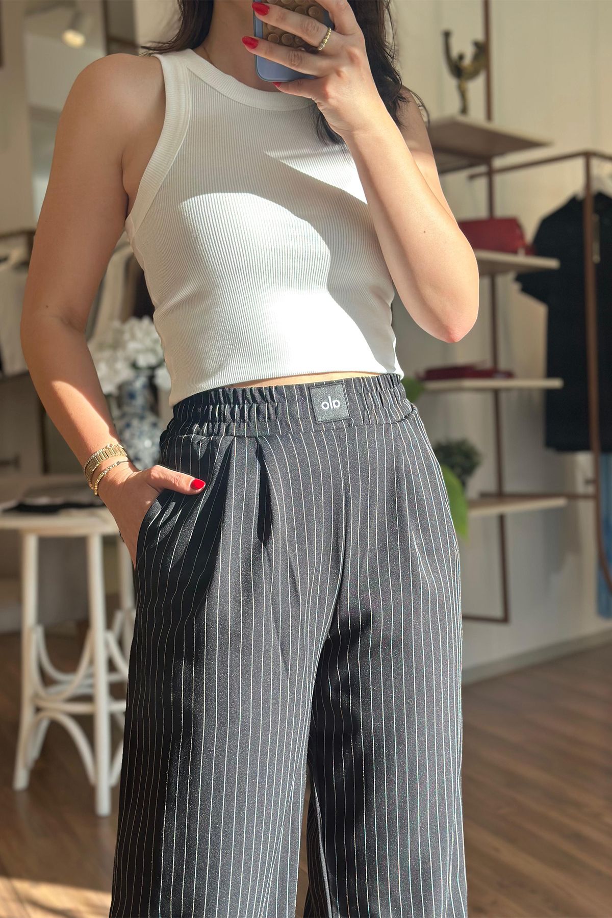 Unique Boutique Siyah Yüksek Bel Çizgili Pantolon