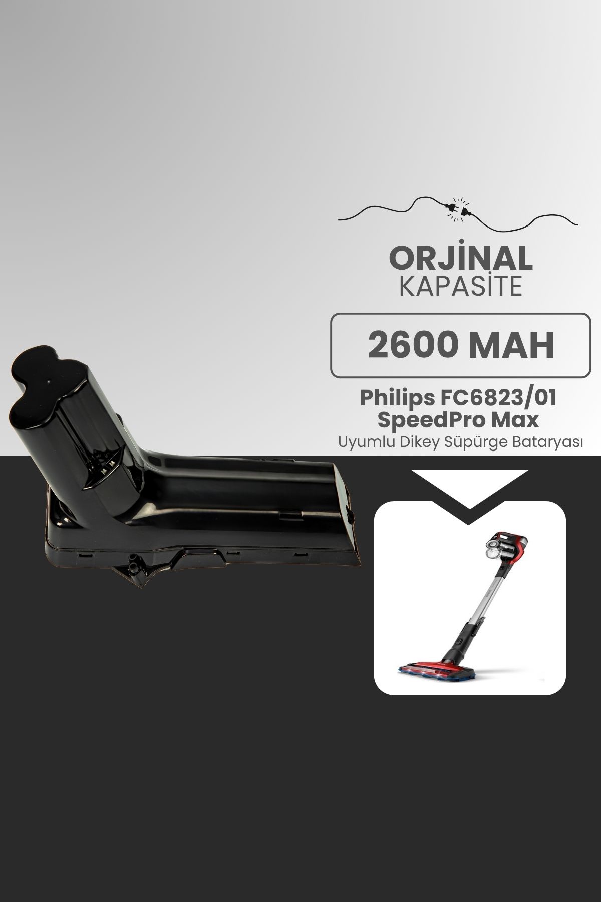 ROBOPİL Philips FC6823/01 SpeedPro Max Uyumlu Batarya 25.2 V 2600mah Pil Şarjlı Dikey Süpürge Bataryası