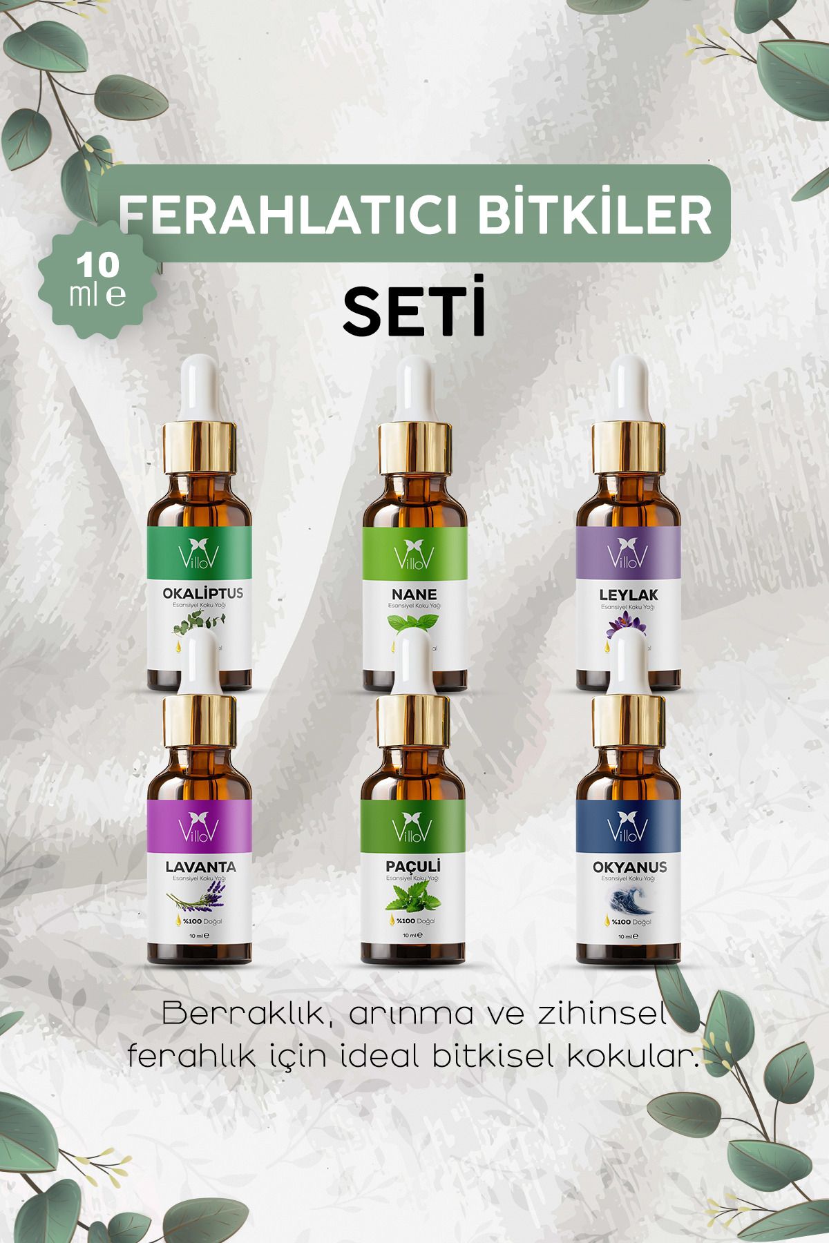 Villov 6'lı Ferahlatıcı Bitkiler Seti Esansiyel Uçucu Yağı Buhurdanlık Yağı Aromatereapi Difüzör Yağı Seti