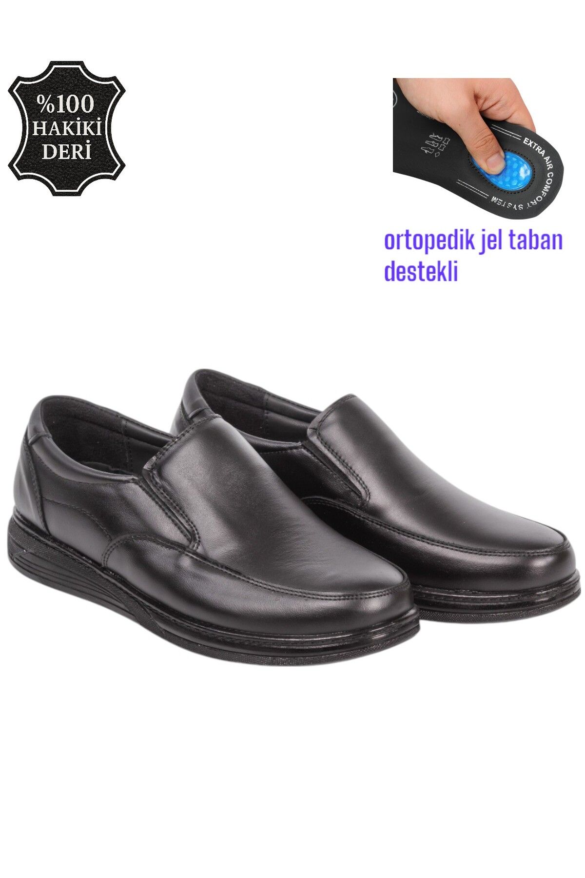 Black Vein %100 Hakiki Deri Jelli Erkek Günlük Baba Ayakkabısı – Siyah, Ortopedik & Slip‑On