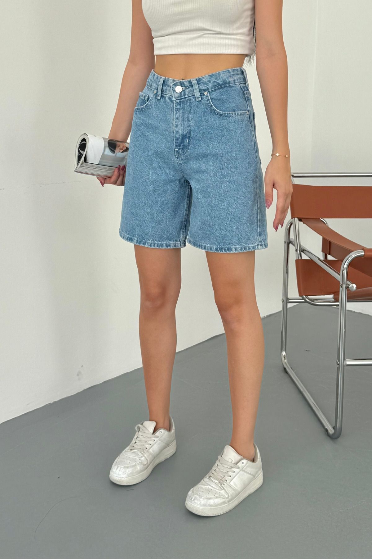 alanora Kadın Yüksek Bel Straight Fit Şort Jeans