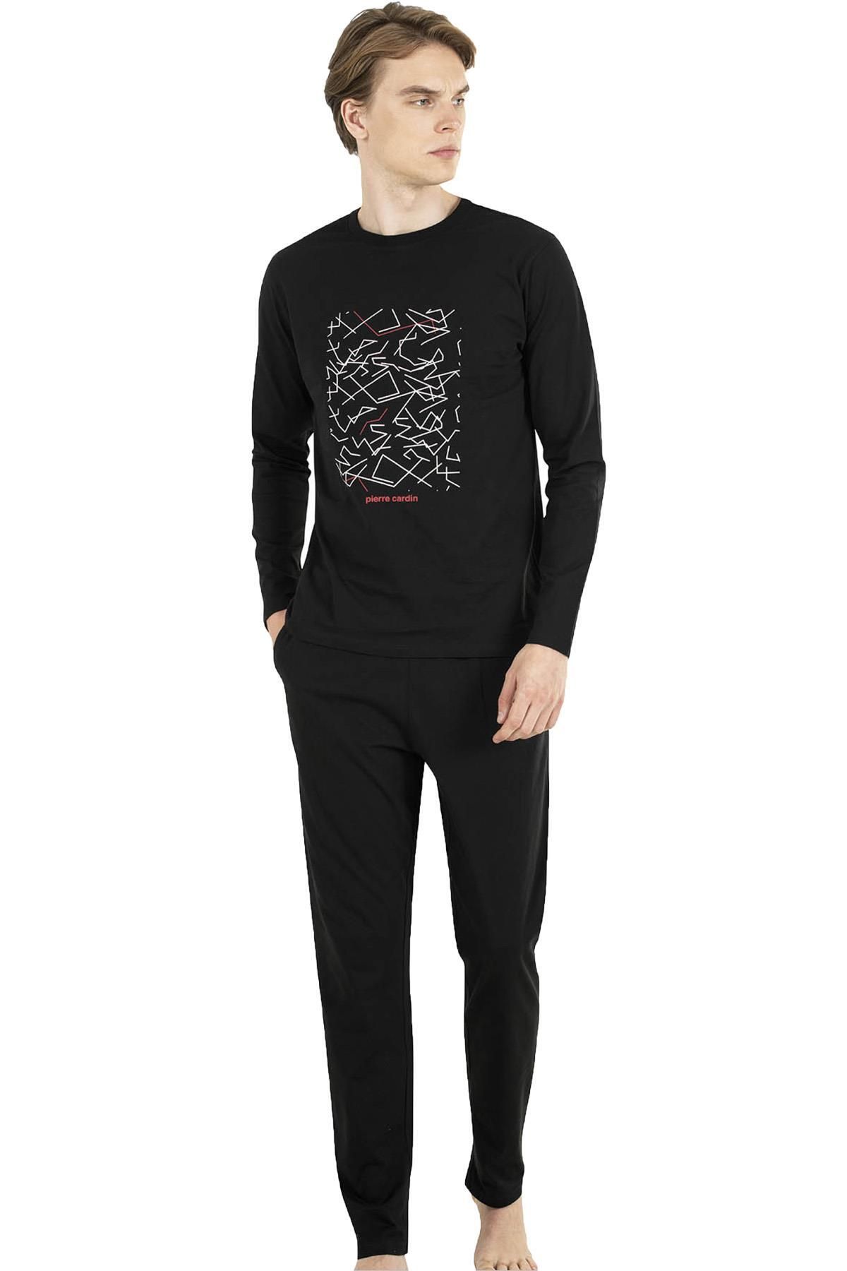 Pierre Cardin Uzunkol Yuvarlak Yaka Erkek Pijama Takım, %100 Pamuk Penye
