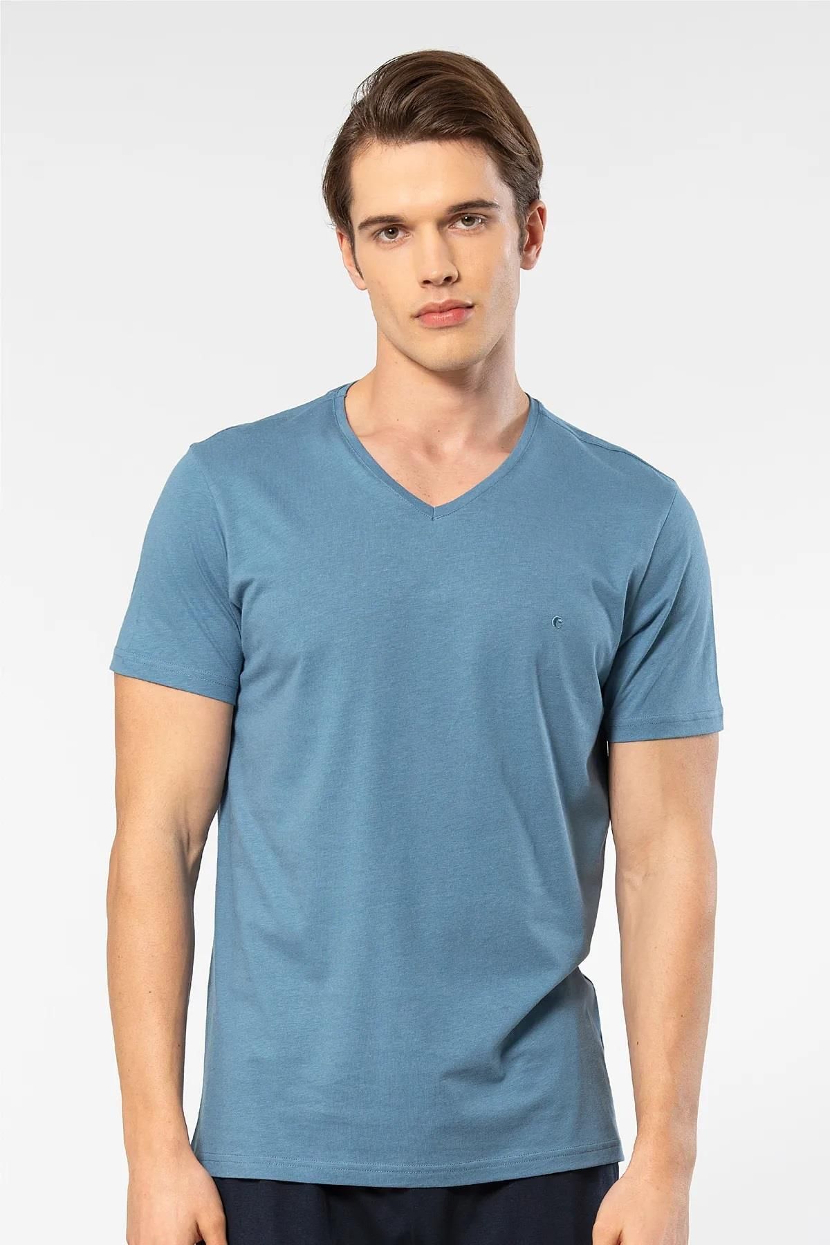 Cacharel Erkek Kısakol V Yaka T-shirt, %50 Pamuk %50 Modal
