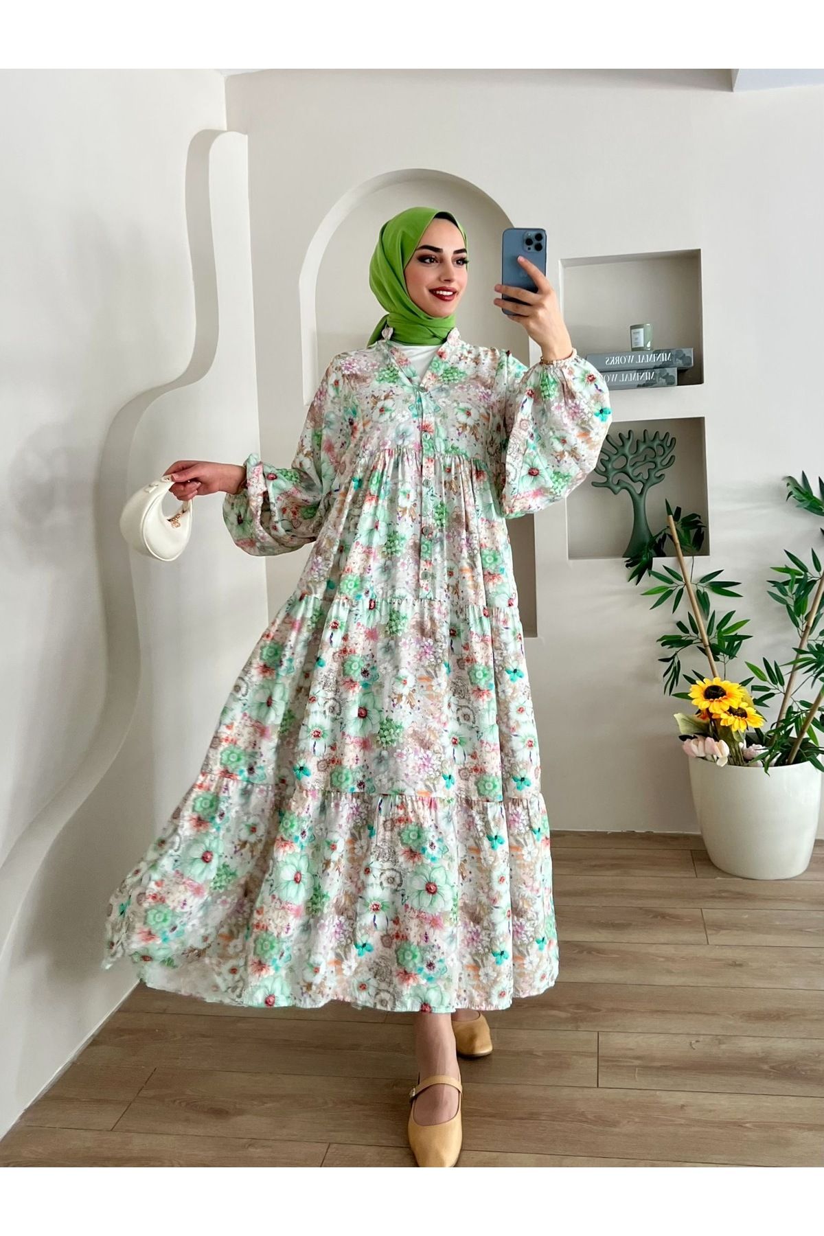 feiruz Premium Mango Kumaş Pretty Desenli Elbise