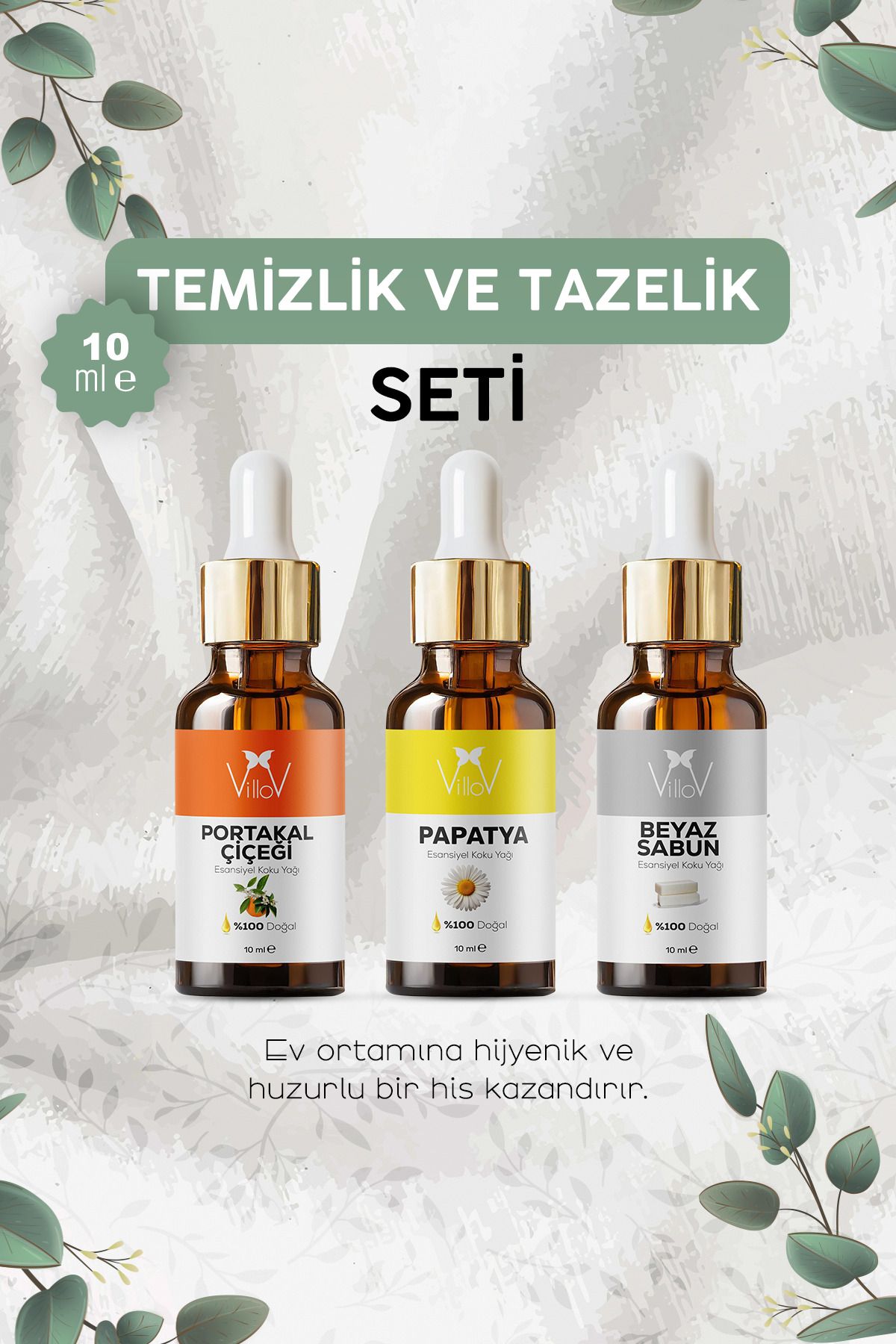 Villov 3'lü Beyaz Sabun, Papatya, Portakal Esansiyel Uçucu Yağı Buhurdanlık Yağı Aromatereapi Difüzör Seti