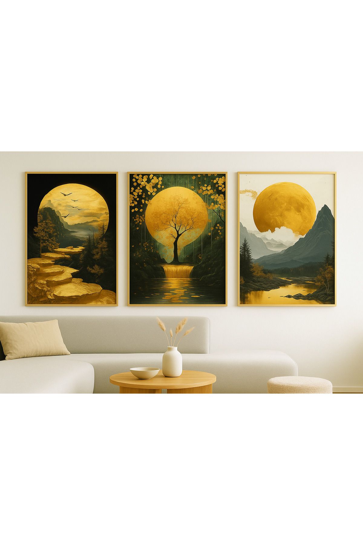 seninürünün Altın Işığının Yolçuluğu Modern Tekli Tablosu - Gerçek Cama Baskı Gold Alüminyum Metal Çerçeveli
