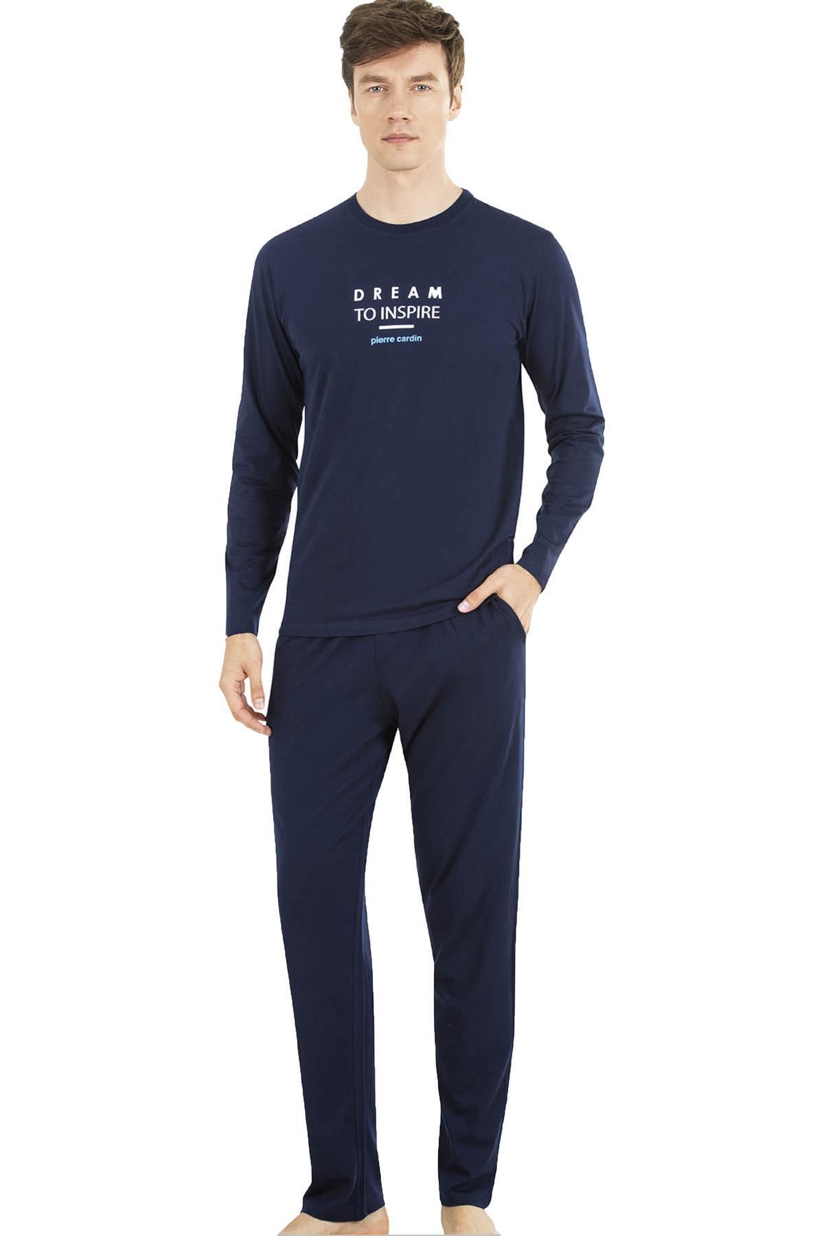 Pierre Cardin Uzunkol Yuvarlak Yakalı Penye Erkek Pijama Takım, %100 Pamuk