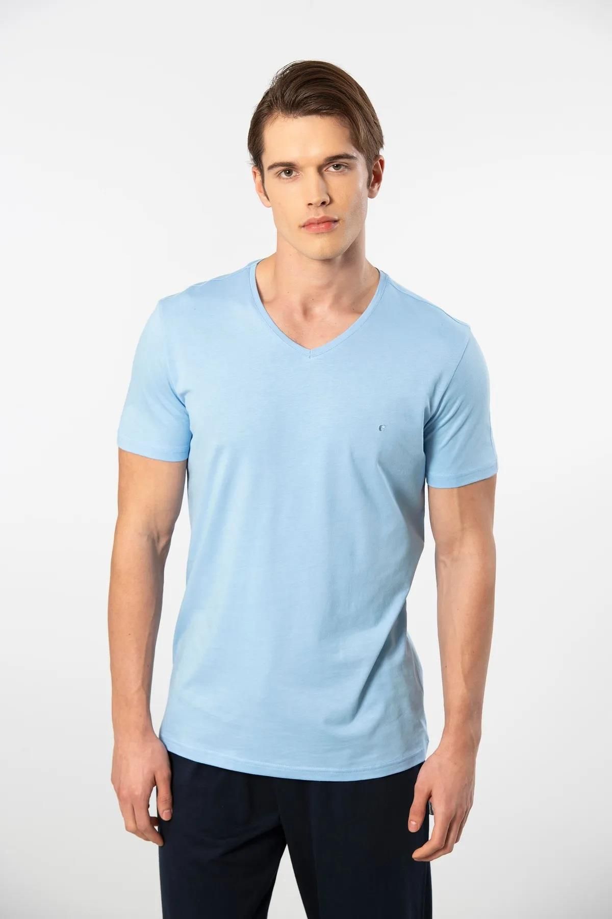 Cacharel Erkek Kısakol V Yaka T-shirt, %50 Pamuk %50 Modal
