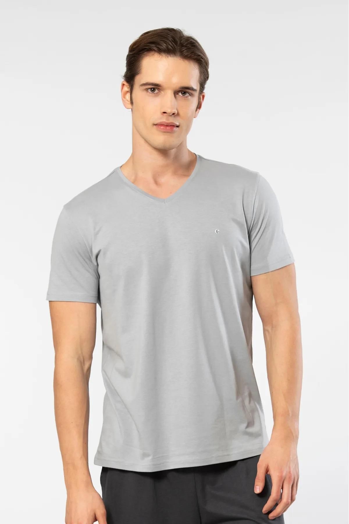 Cacharel Erkek Kısakol V Yaka T-shirt, %50 Pamuk %50 Modal
