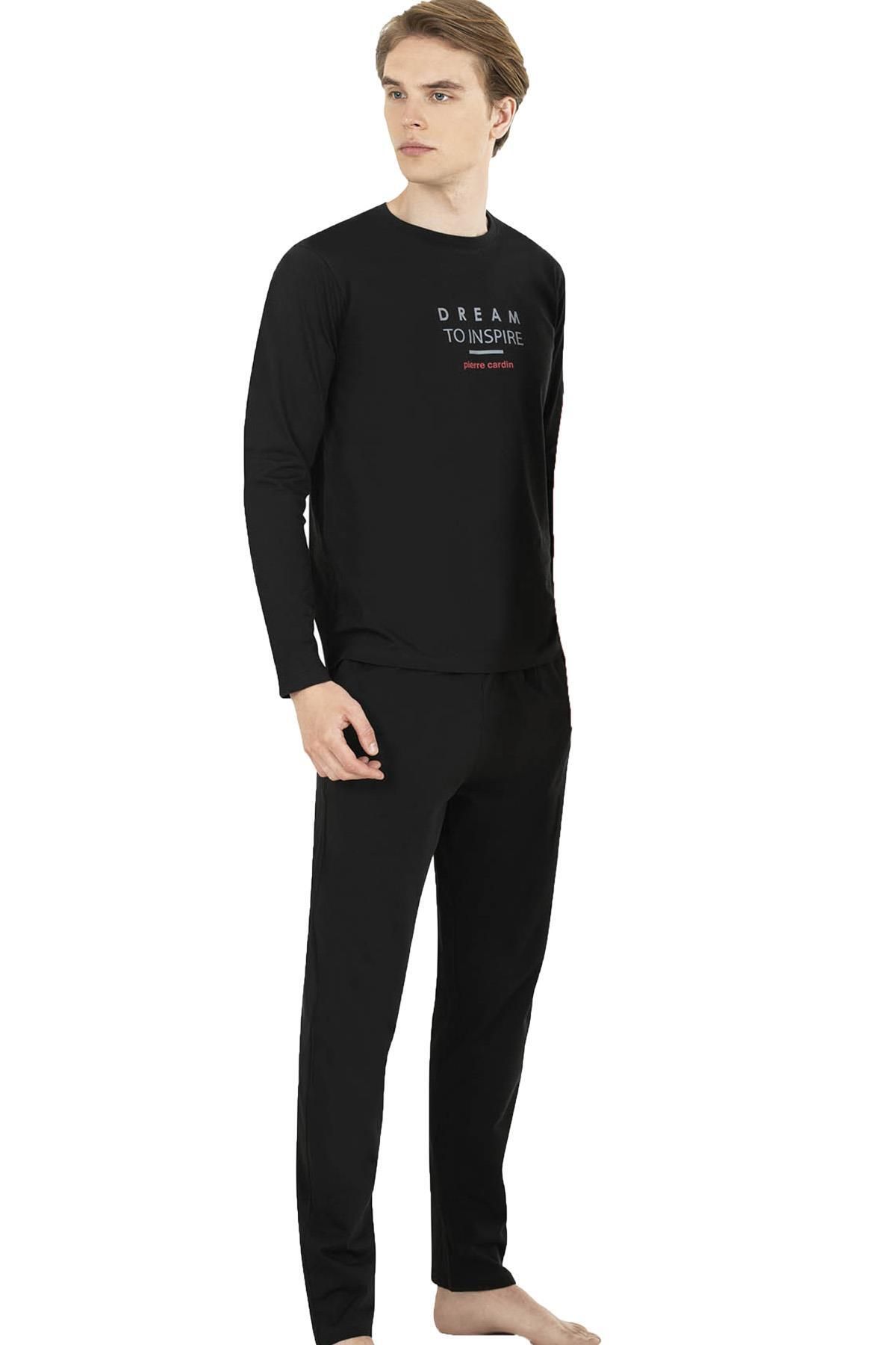 Pierre Cardin Uzunkol Yuvarlak Yakalı Penye Erkek Pijama Takım, %100 Pamuk