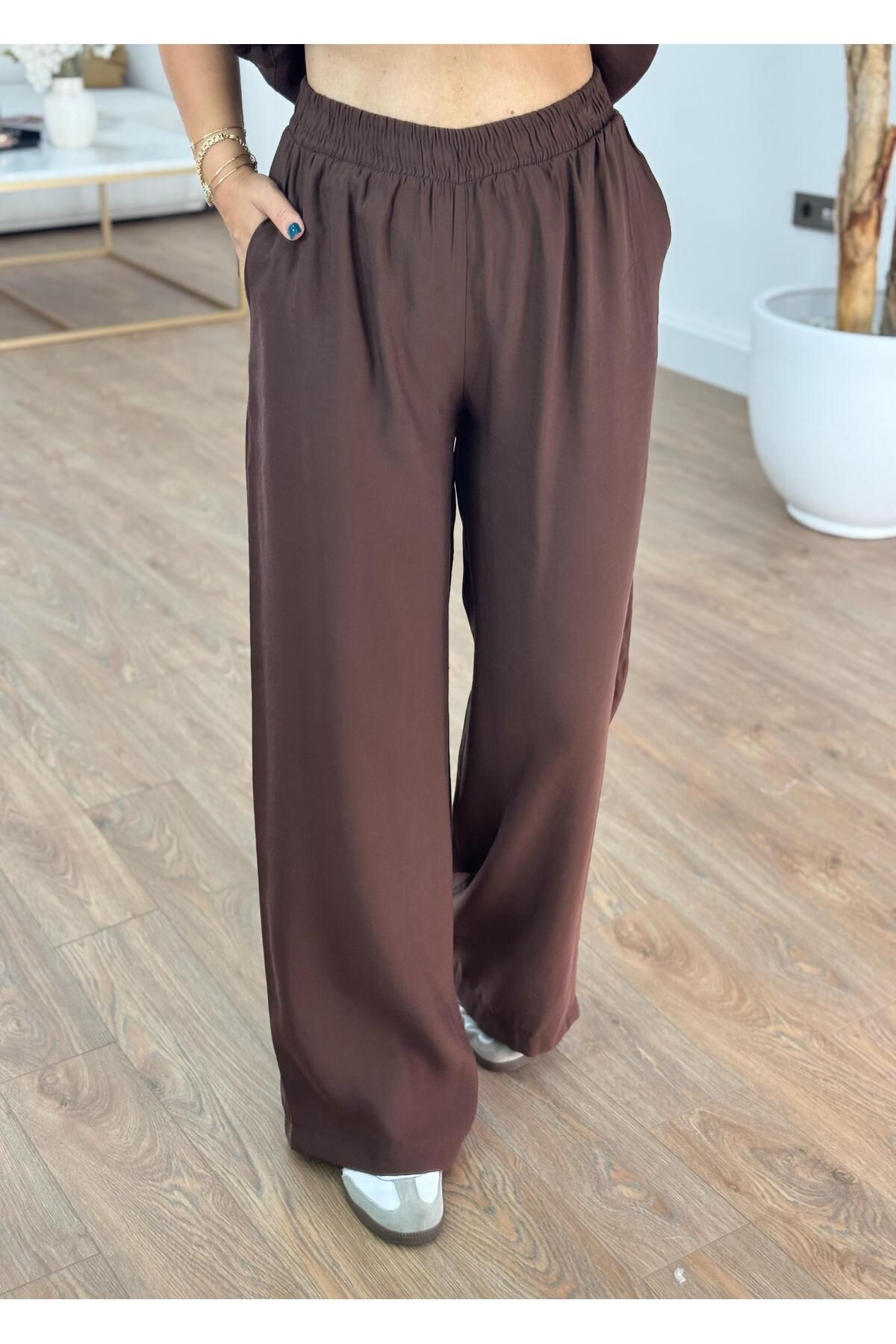 2she Fermuar Detaylı Bluz Pantolon Takım - Kahverengi