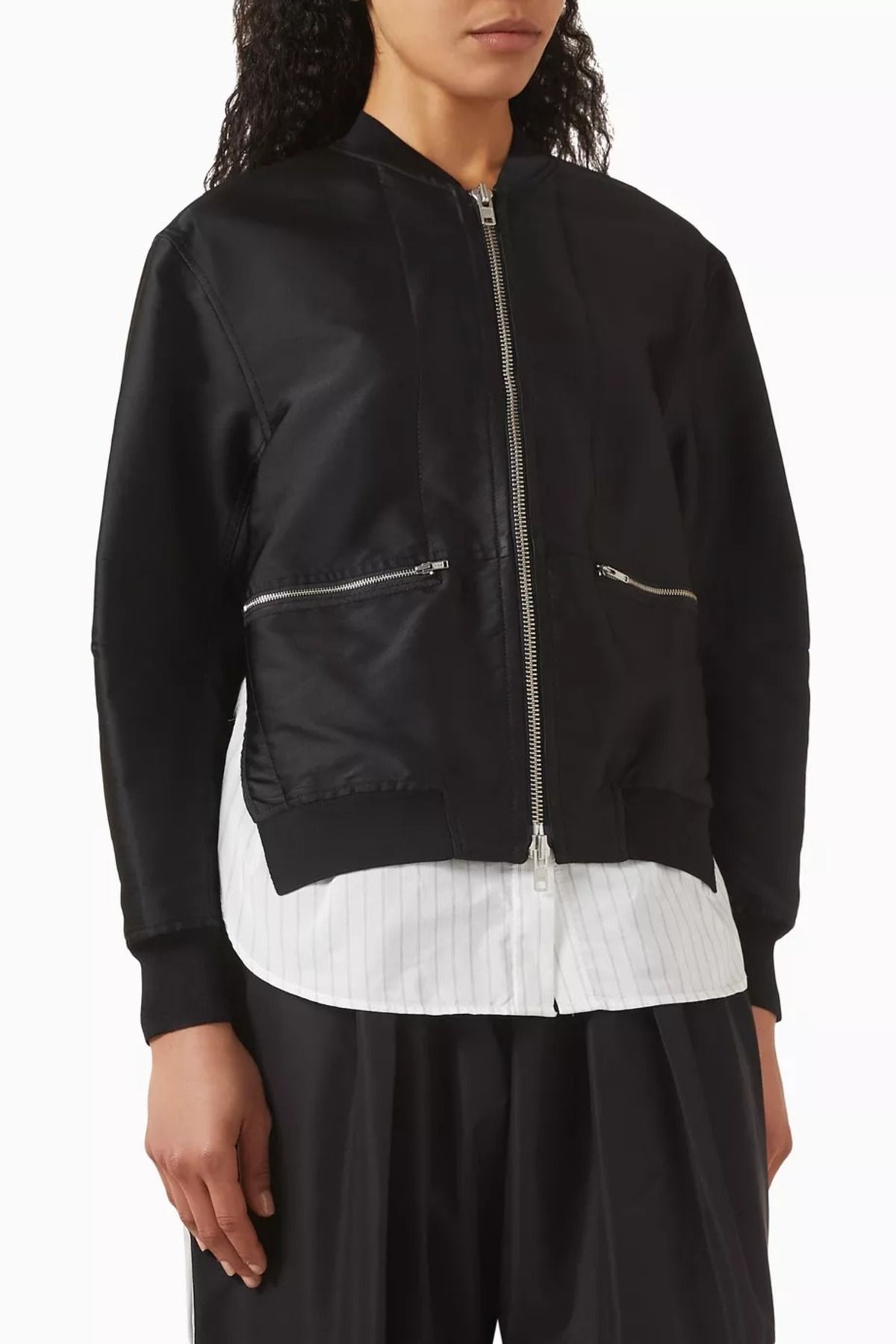 3.1 Phillip Lim Siyah Saten Katmanlı Bomber Ceket Şehirli Stil İçin Lüks Rahatlık