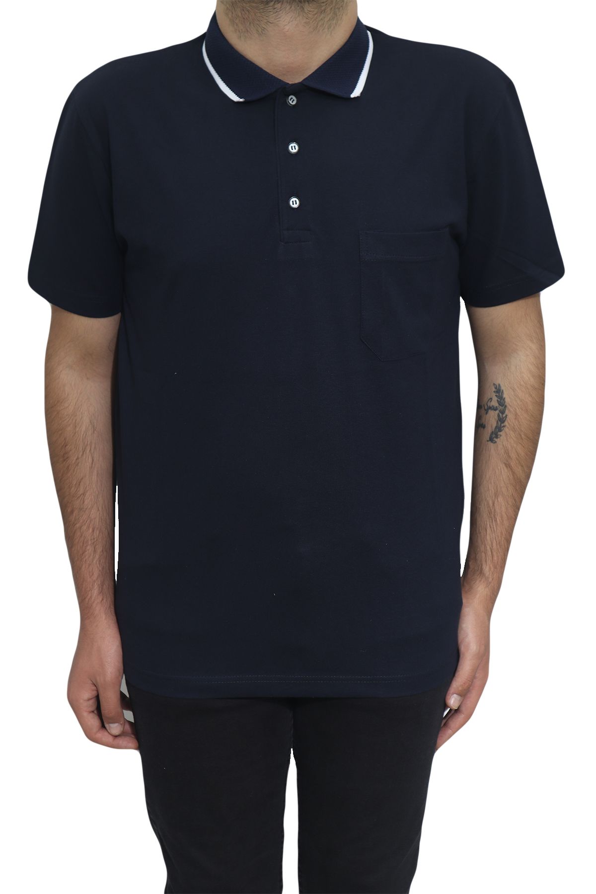 Özhürmet Triko Dmc Tekstil Erkek Koyu Lacivert Düz Spor Kesim Normal Kalıp Tek Cepli Polo Yaka T-shirt