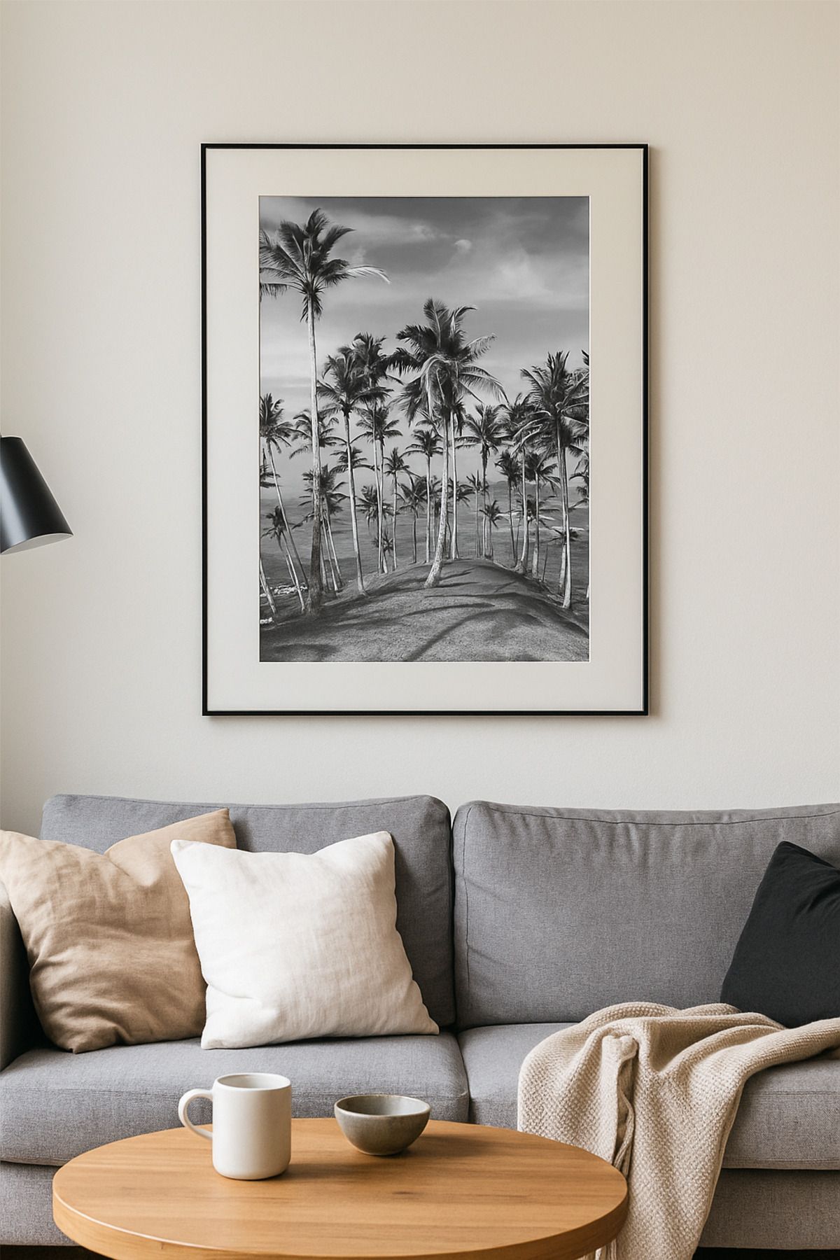 seninürünün Palm Path Modern Tekli Tablosu - Gerçek Cama Baskı Siyah Alüminyum Metal Çerçeveli