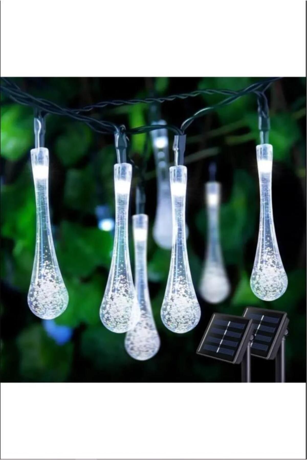 buradanaldım Beyaz Renk 5 Metre 1 Adet Solar Dış Mekan Işıkları Güneş Enerjili Led Işıkları