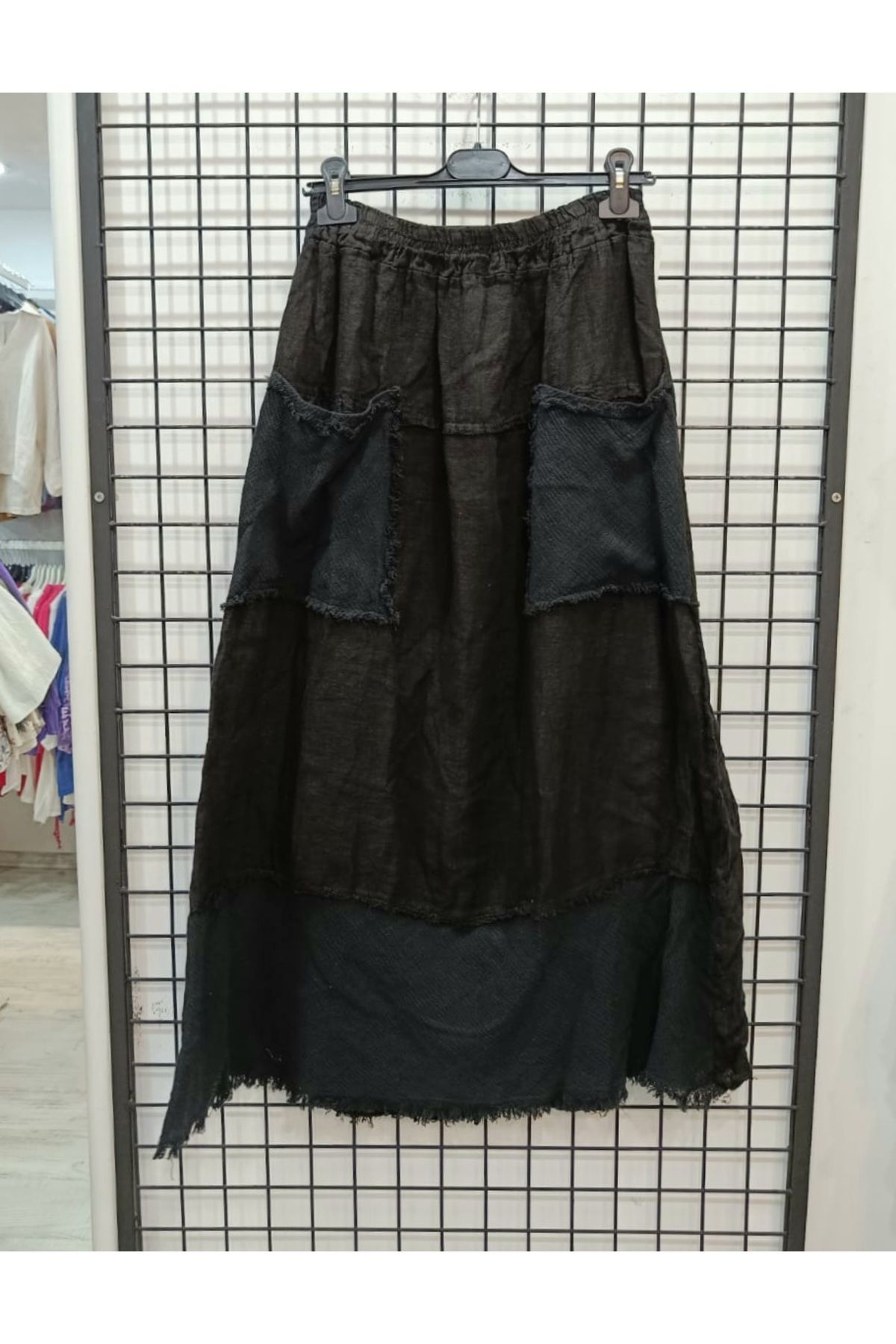 Butik Şans Püskül Detaylı Cepli Lastikli Bel İtalyan Uzun Etek