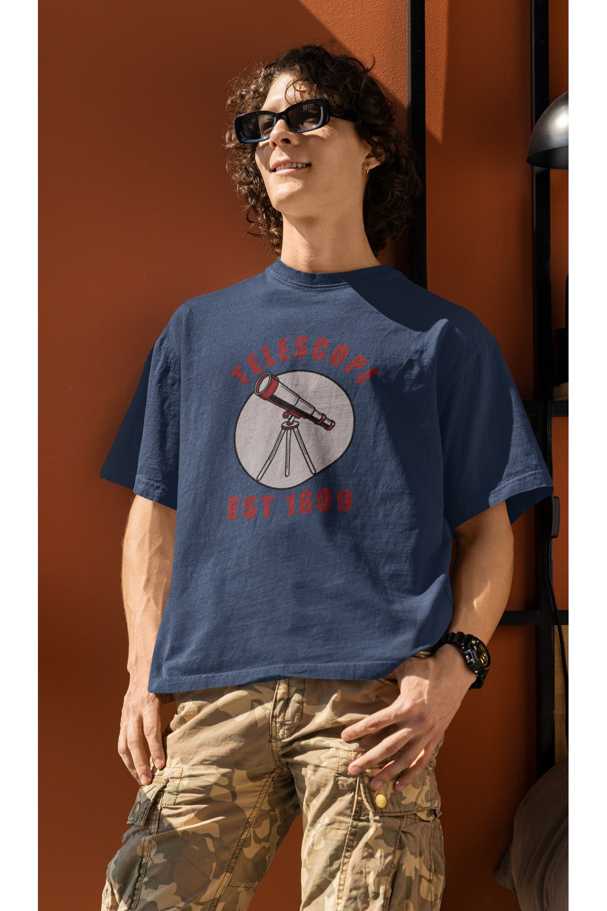 Uniquetex NUBENSE / TELAR-12 - Oversize Unisex Teleskop Baskılı Füme Bisiklet Yaka T-shirt (Bilim Tişört)
