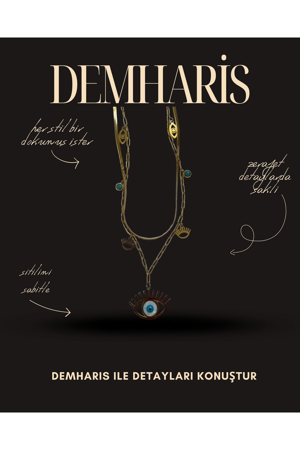 DEMHARİS premium çelik kolye 18 ayar altın kaplama zarafet serisi şıklığın simgesi