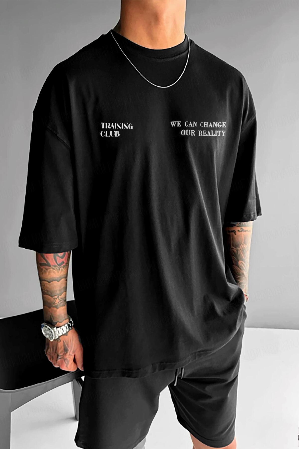 Millionaire Erkek Siyah Training Club Oversize Fit Bol Geniş Kalıp Salaş Kesim T-shirt görsel 3