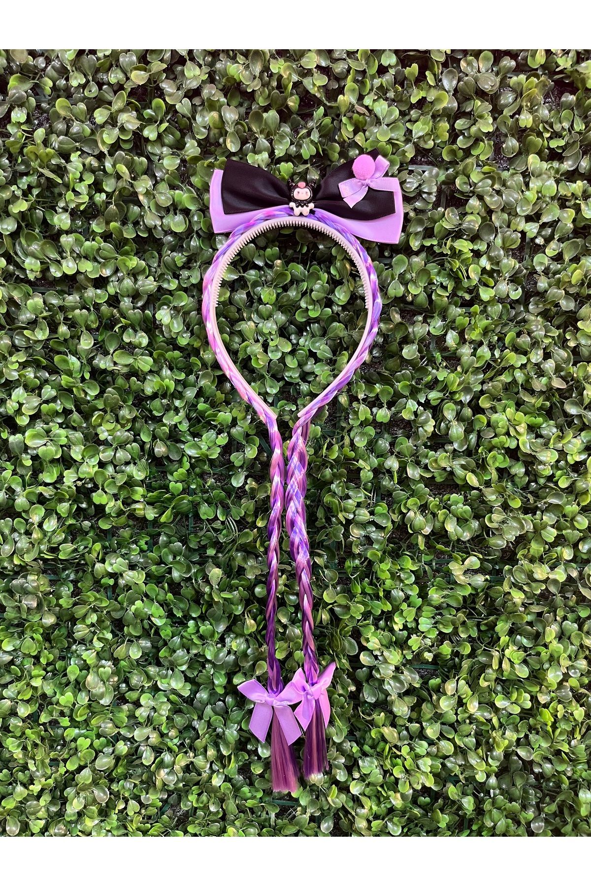 PONÇİK ACCESSORİES Kuromi Mor Renk Örgü Saçlı Çocuk Taç, Kuromi Çocuk Taç
